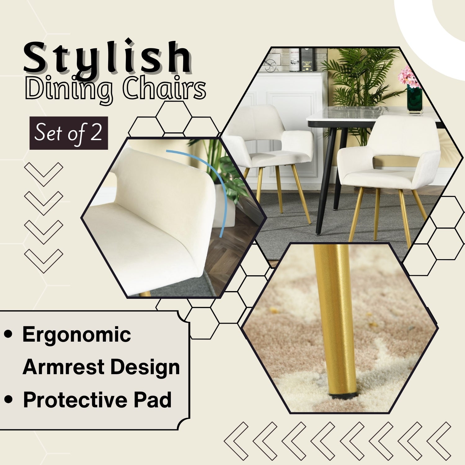 Homy Casa CRW Velvet Dining Chair with Gold Metal Legs, Ivory Beige, Open Box