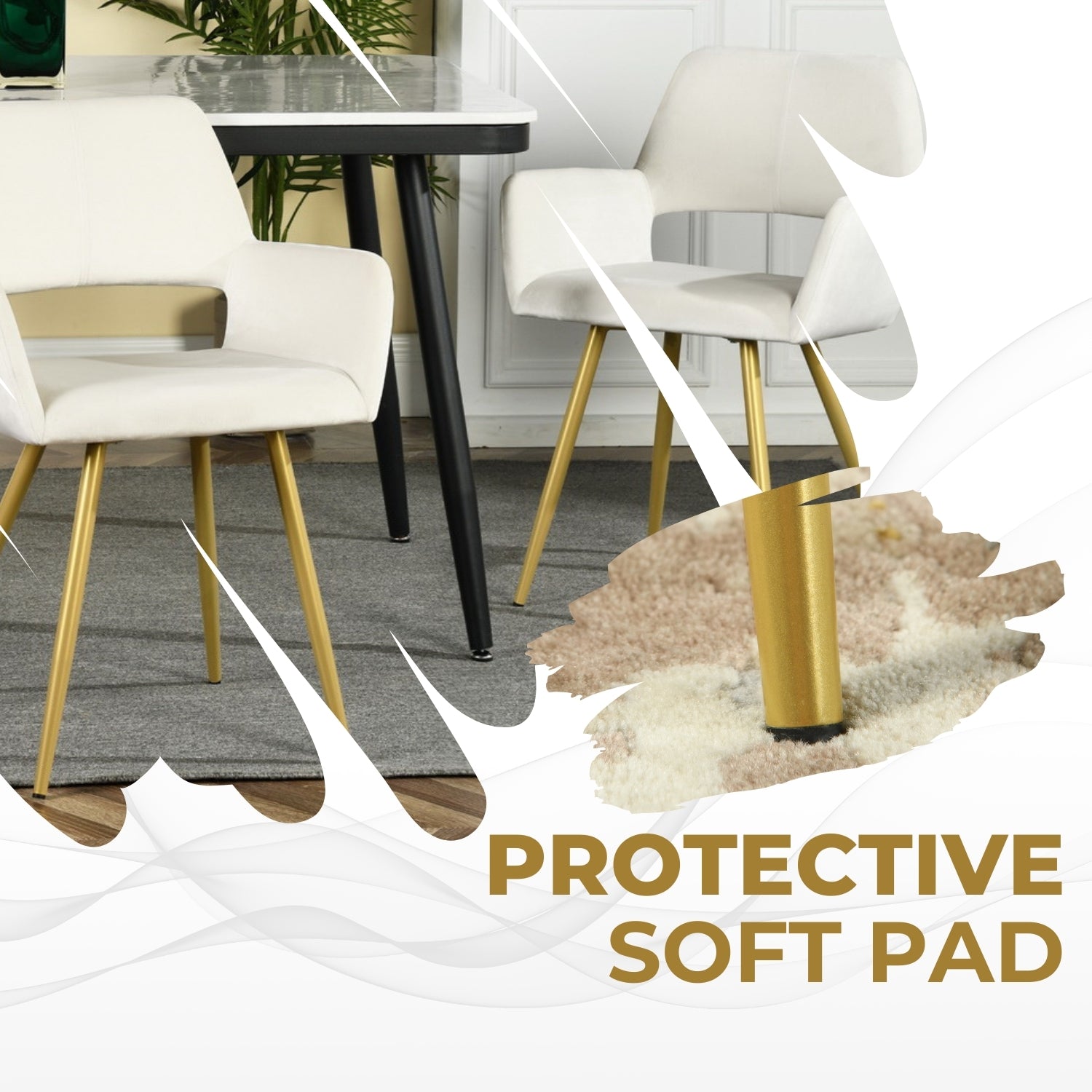 Homy Casa CRW Velvet Dining Chair with Gold Metal Legs, Ivory Beige, Open Box