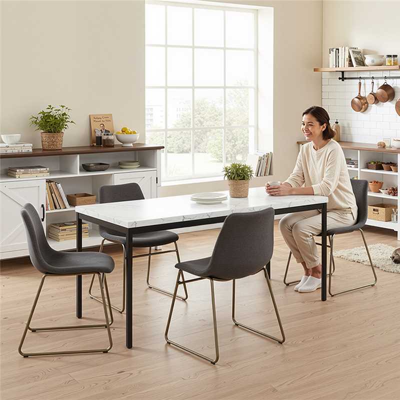 Cajon Modern Dining Table with Honeycomb Core Top and Square Tube Frame