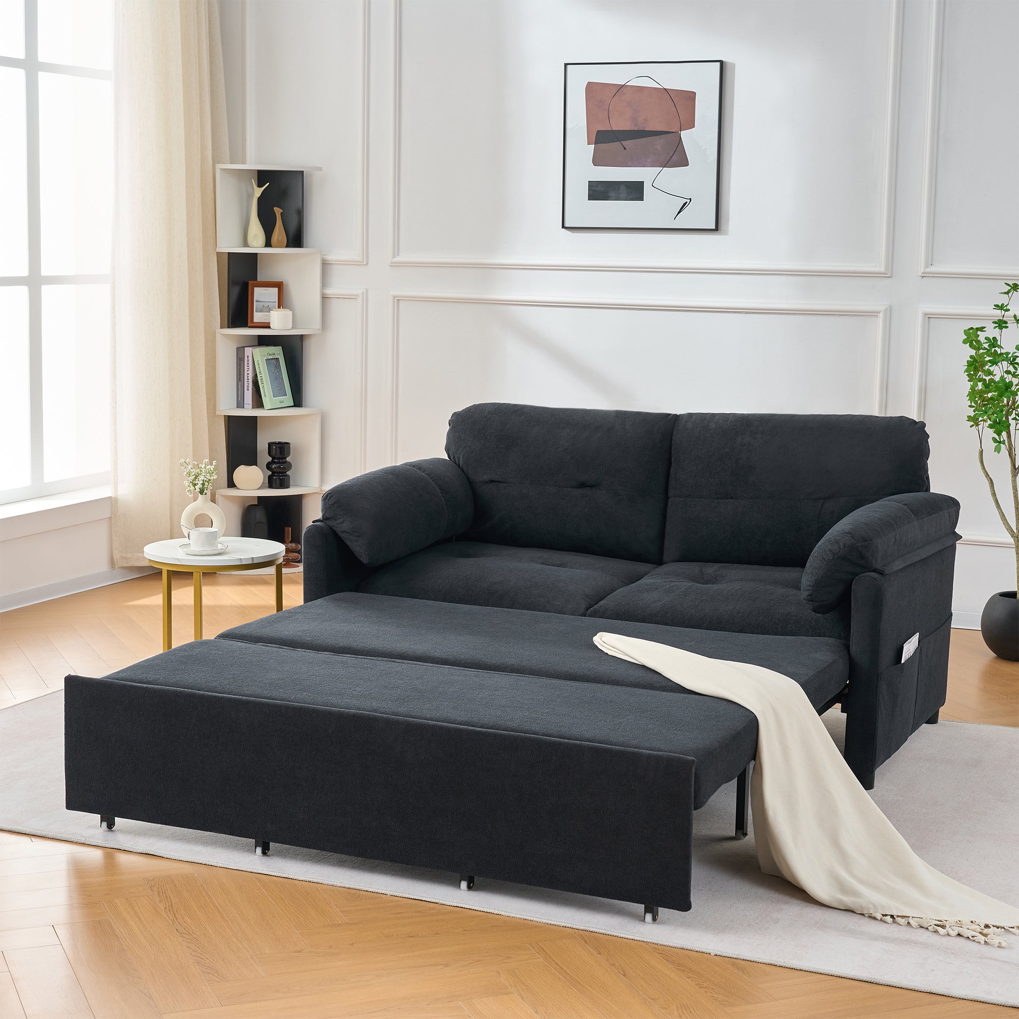 Camden 72" Modern Chenille Loveseat Sleeper Sofa Bed with Storage