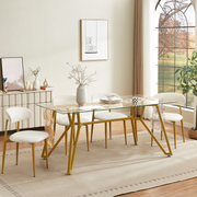 Caspian 71" Modern Rectangular Glass Dining Table with Gold Metal Base