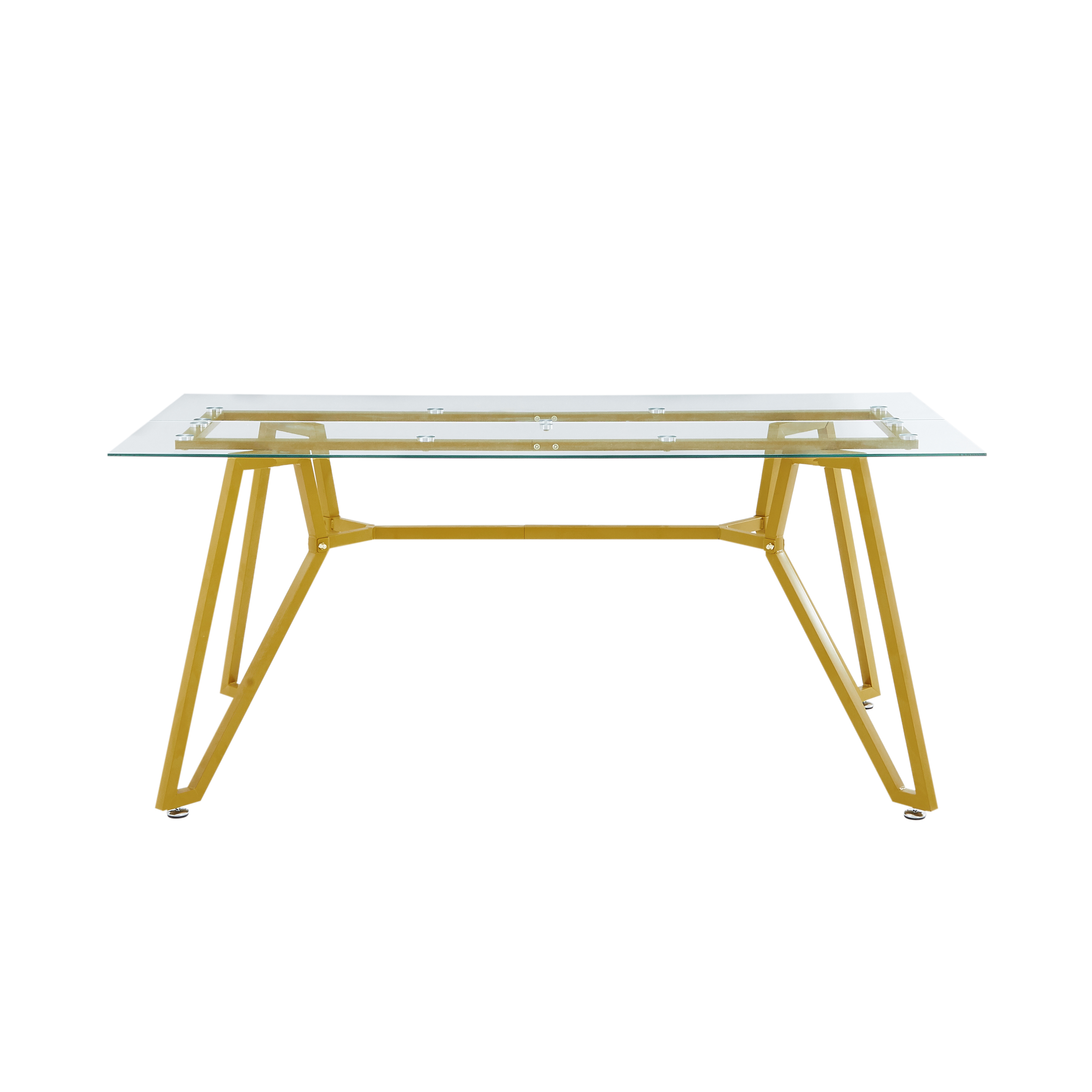 Caspian 71" Modern Rectangular Glass Dining Table with Gold Metal Base