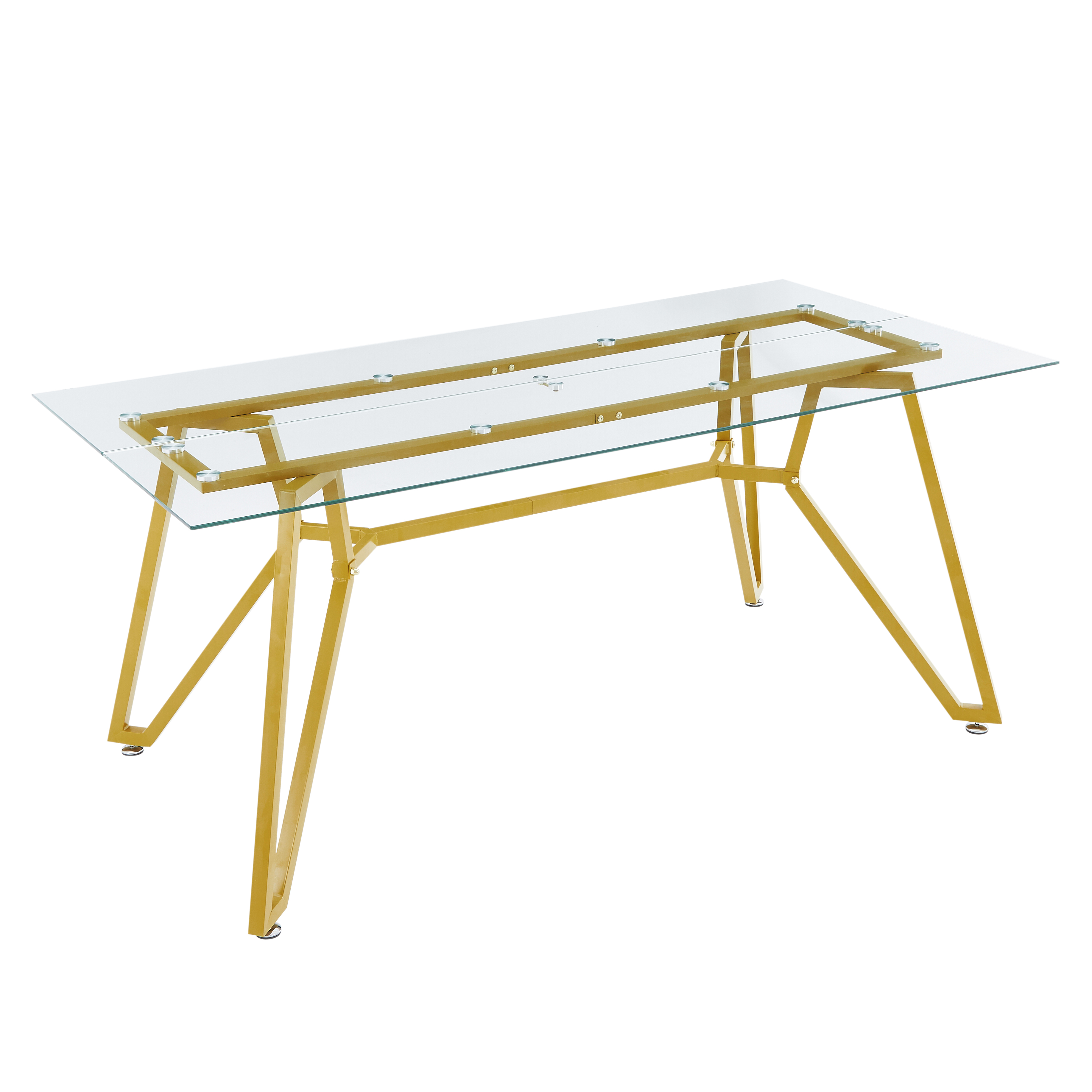 Caspian 71" Modern Rectangular Glass Dining Table with Gold Metal Base
