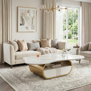 Chartres 42" Modern Coffee Table with Marble Look Top and Storage Drawer