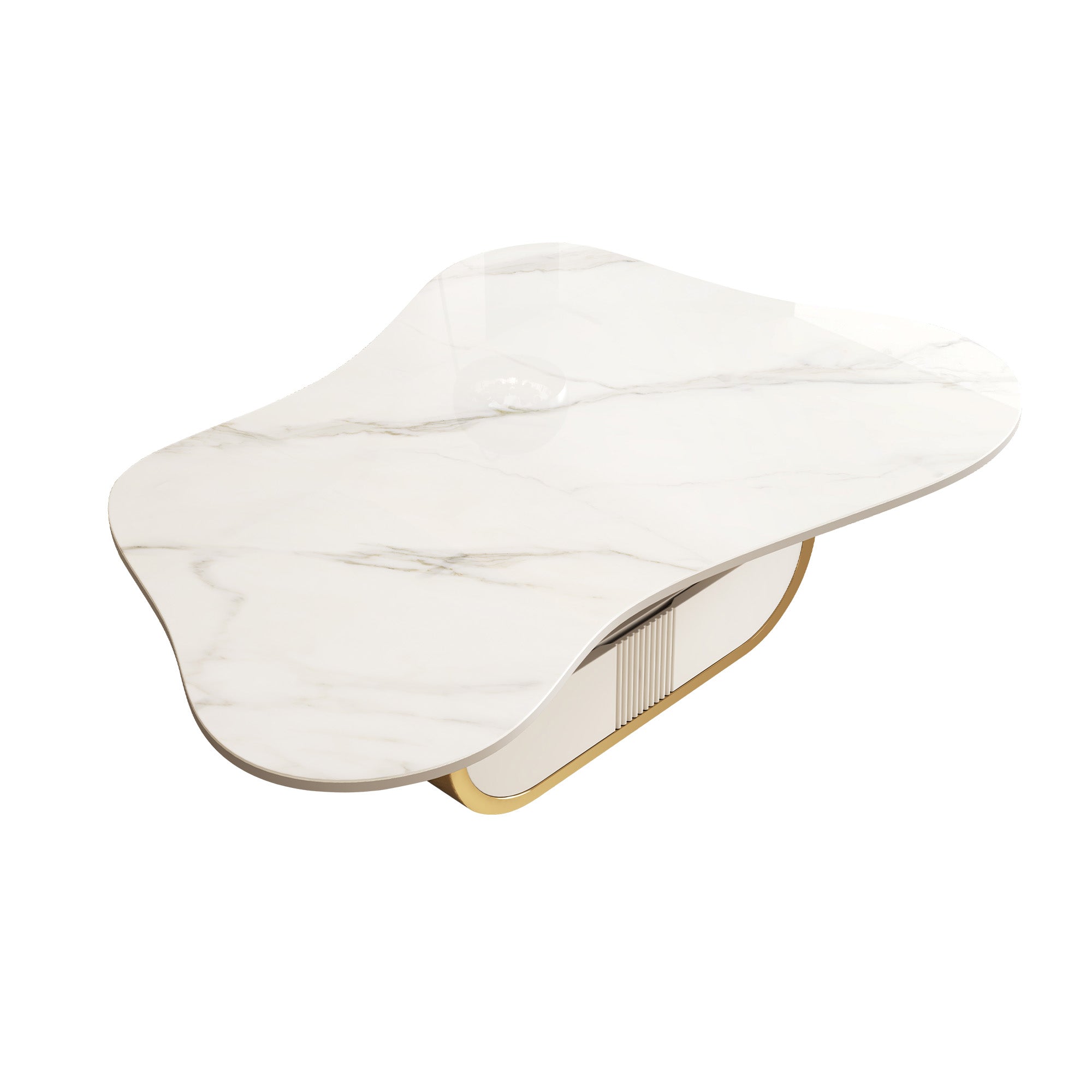 Chartres 42" Modern Coffee Table with Marble Look Top and Storage Drawer