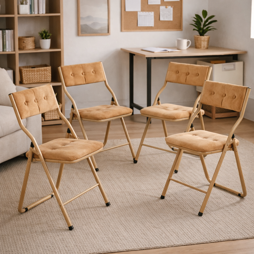 Qircuts Modern Fabric Folding Chair Set of 4