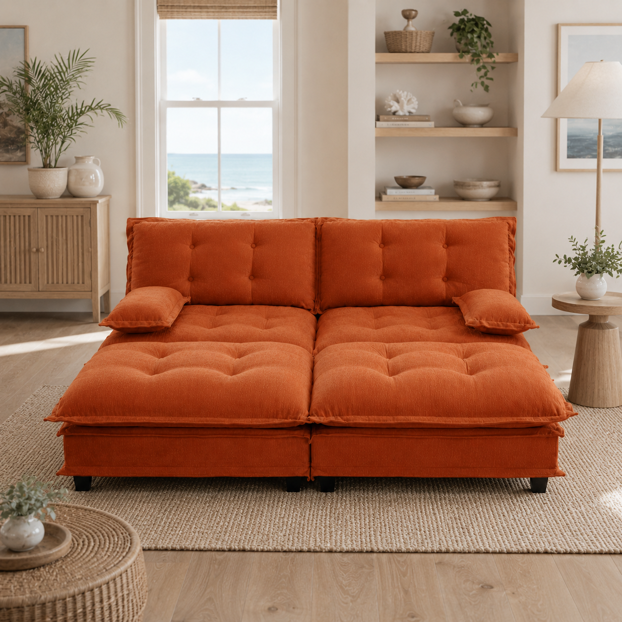 Chelsea 77" 4-Piece Cloud Tufted Chenille Modular Sofa Couch with Dual Ottomans