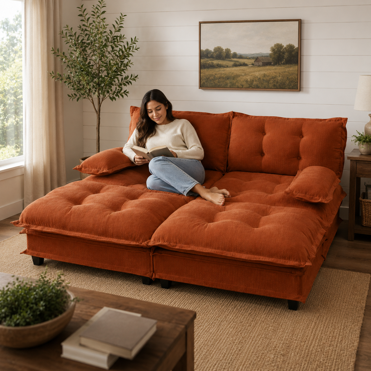 Chelsea 77" 4-Piece Cloud Tufted Chenille Modular Sofa Couch with Dual Ottomans