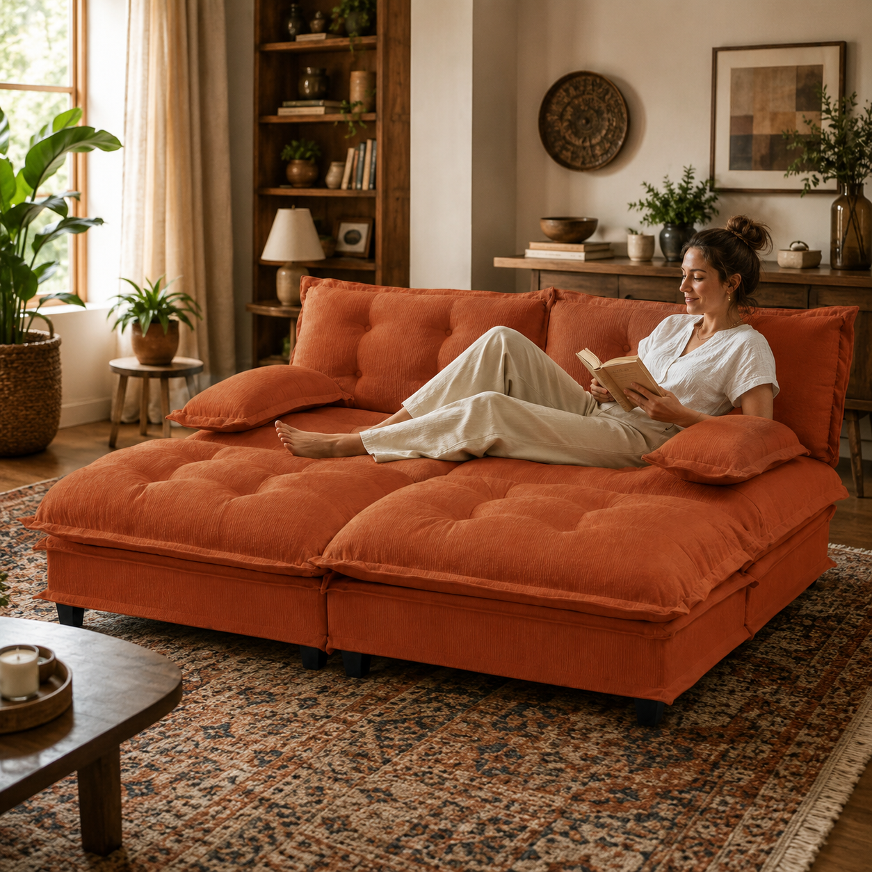 Chelsea 77" 4-Piece Cloud Tufted Chenille Modular Sofa Couch with Dual Ottomans