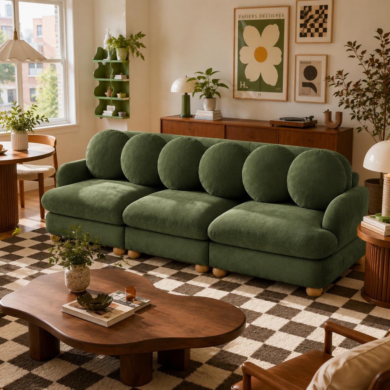 Montclair 95" 3-Seater Modular Chenille Sofa with 6 Round Pillows