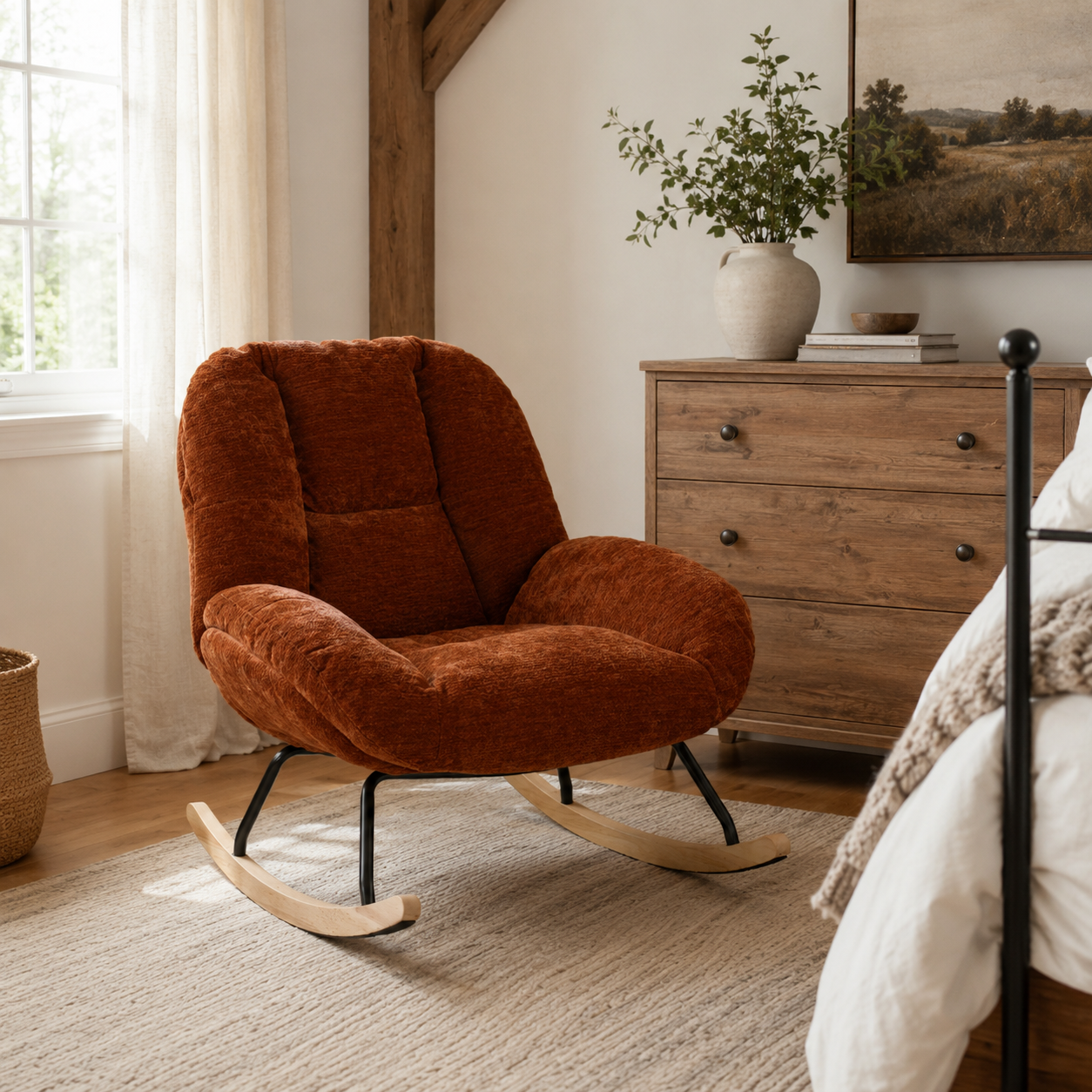 Lithops Corduroy Rocking Chair Modern Fabric Accent Chair
