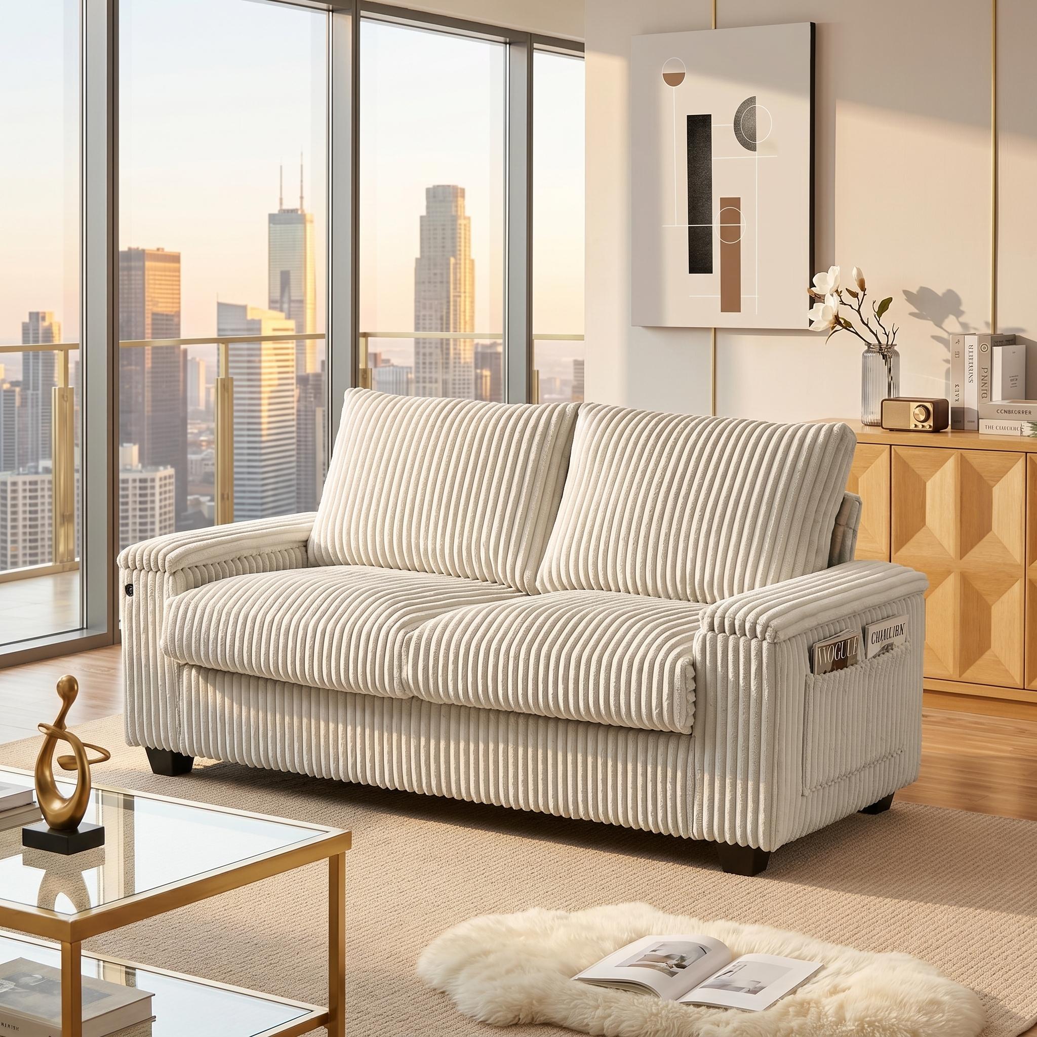 Brooklyn 71" Plush Corduroy Loveseat Sofa with Storage Armrests and USB Port