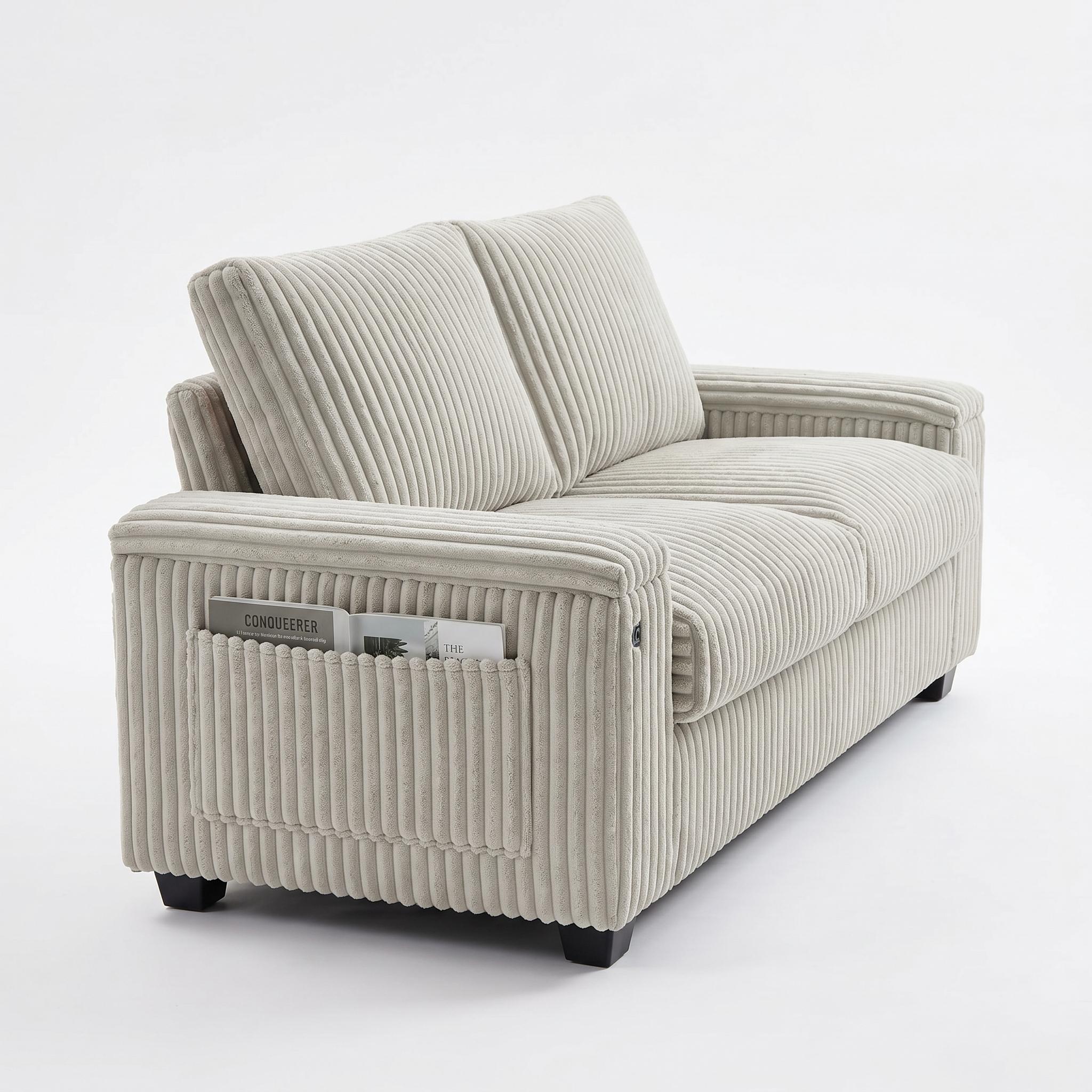 Brooklyn 71" Plush Corduroy Loveseat Sofa with Storage Armrests and USB Port
