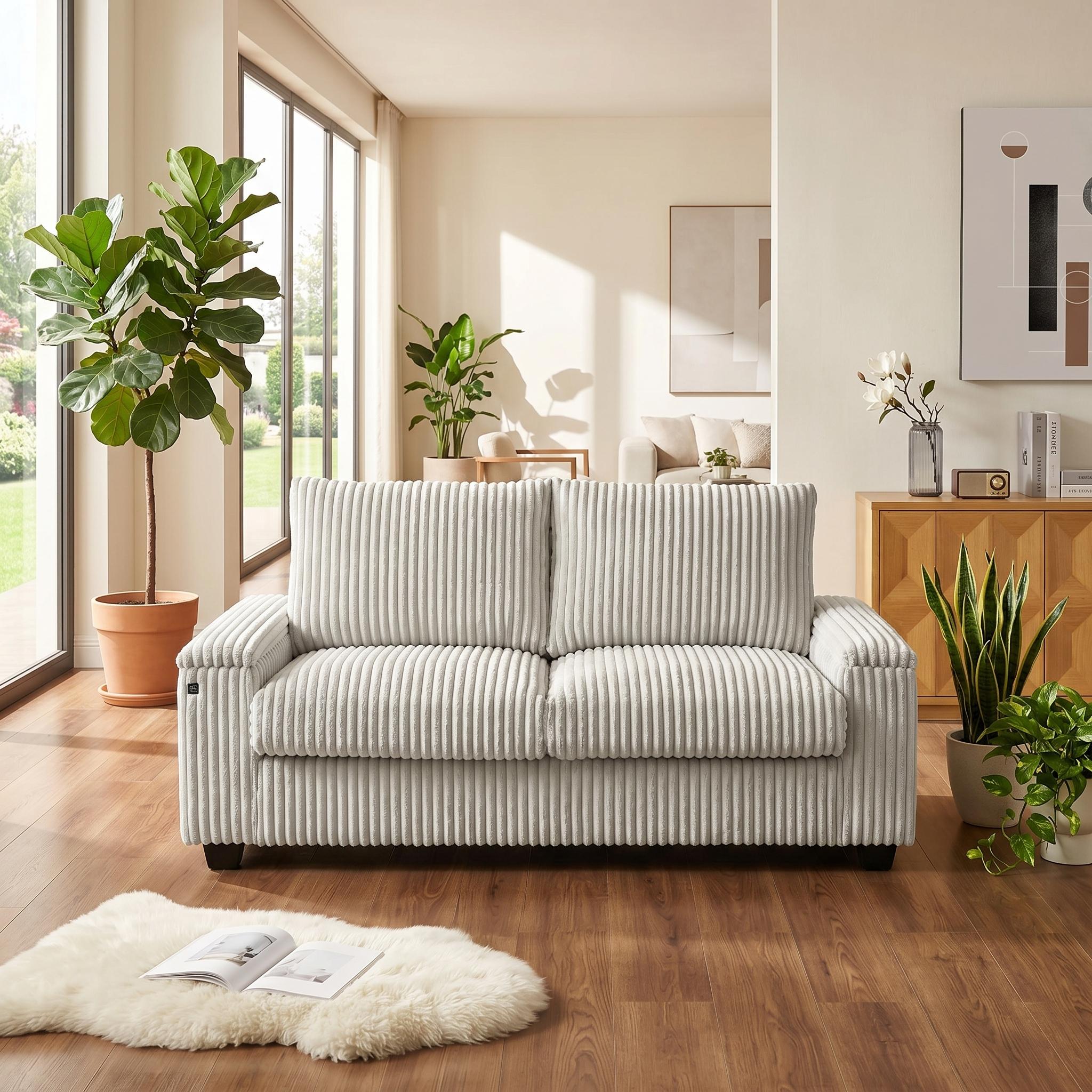 Brooklyn 71" Plush Corduroy Loveseat Sofa with Storage Armrests and USB Port