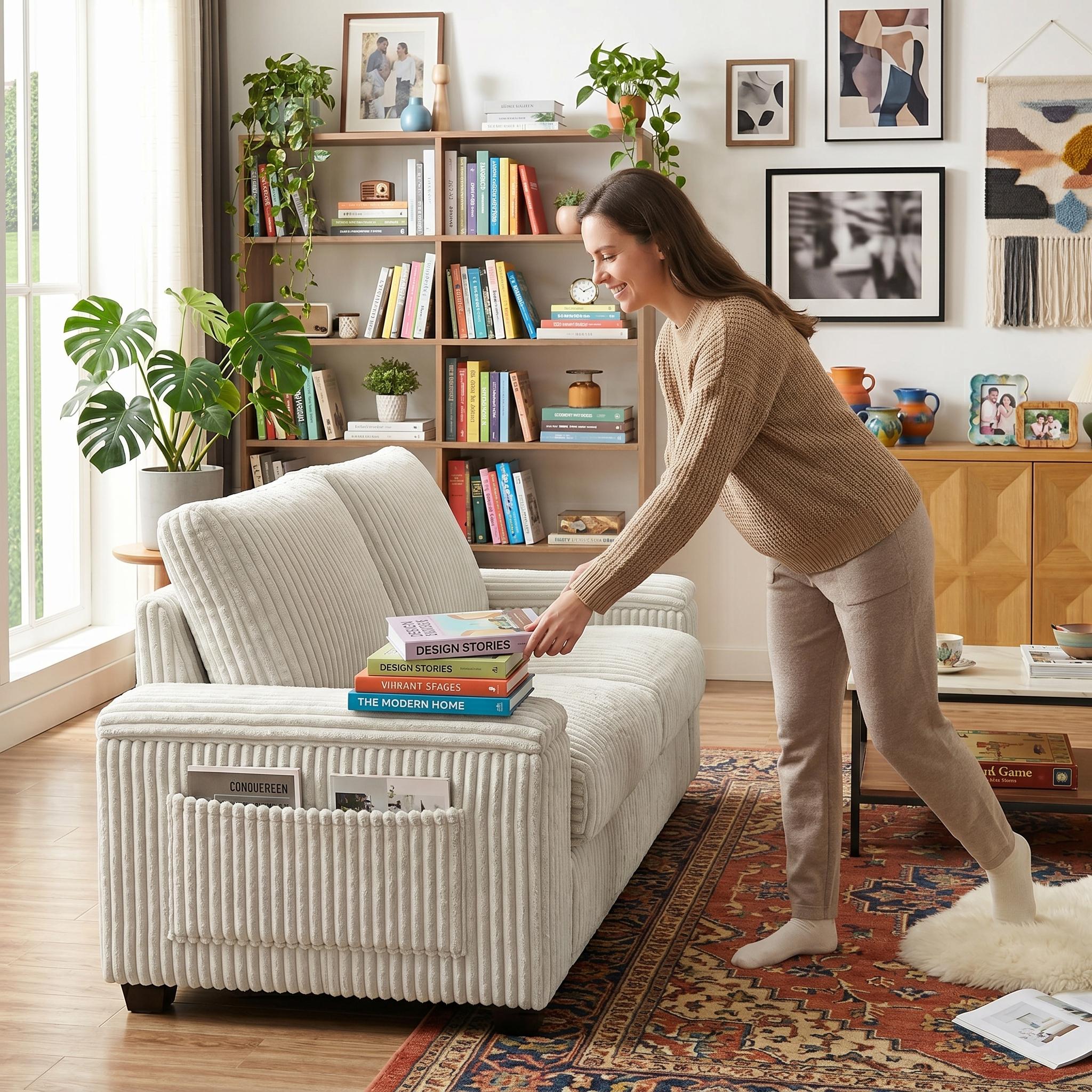 Brooklyn 71" Plush Corduroy Loveseat Sofa with Storage Armrests and USB Port