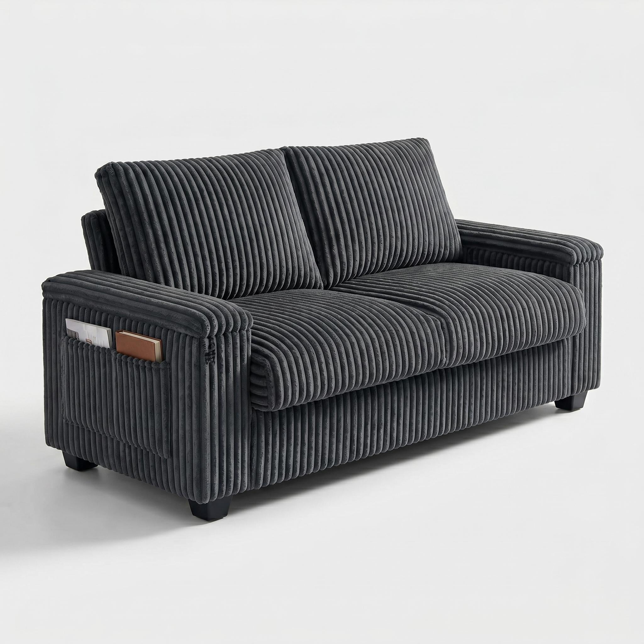 Brooklyn 71" Plush Corduroy Loveseat Sofa with Storage Armrests and USB Port