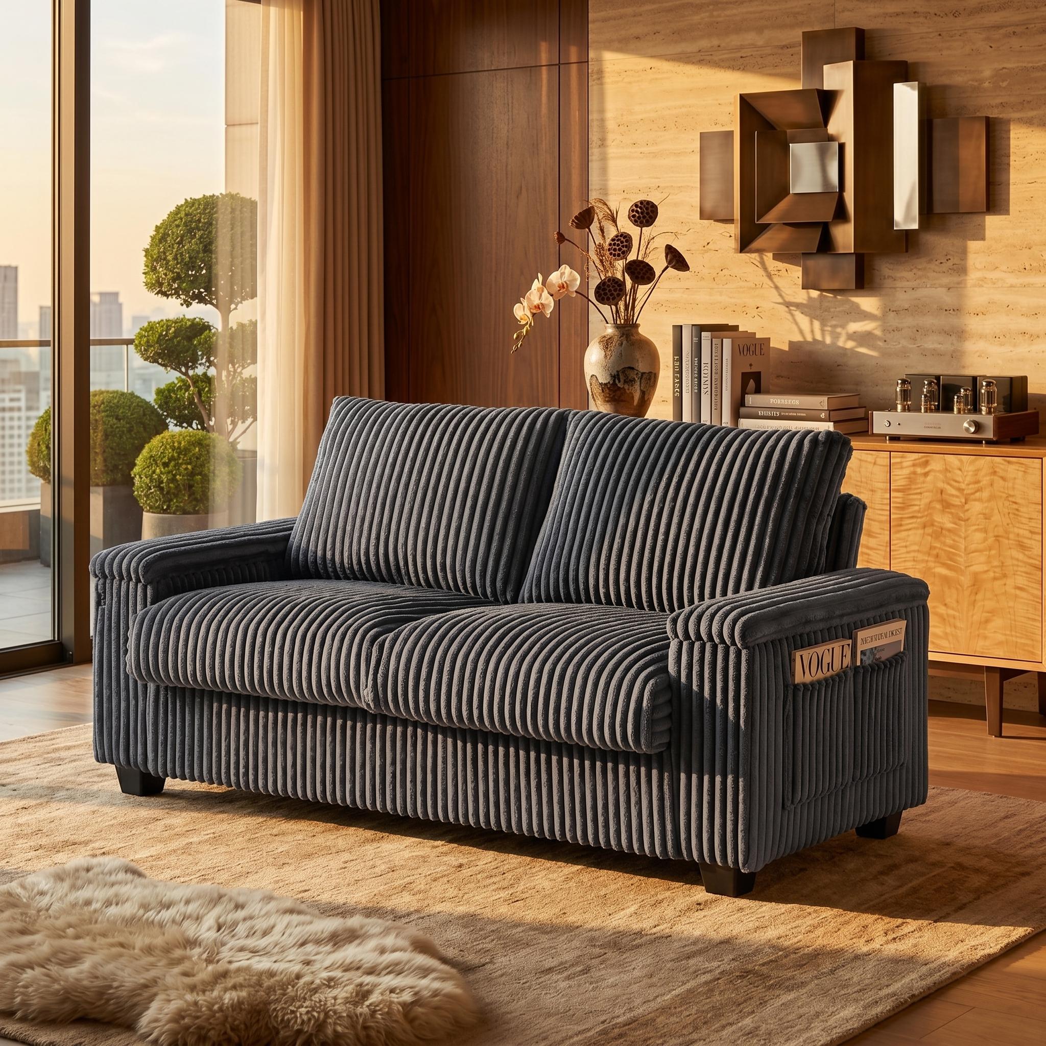Brooklyn 71" Plush Corduroy Loveseat Sofa with Storage Armrests and USB Port