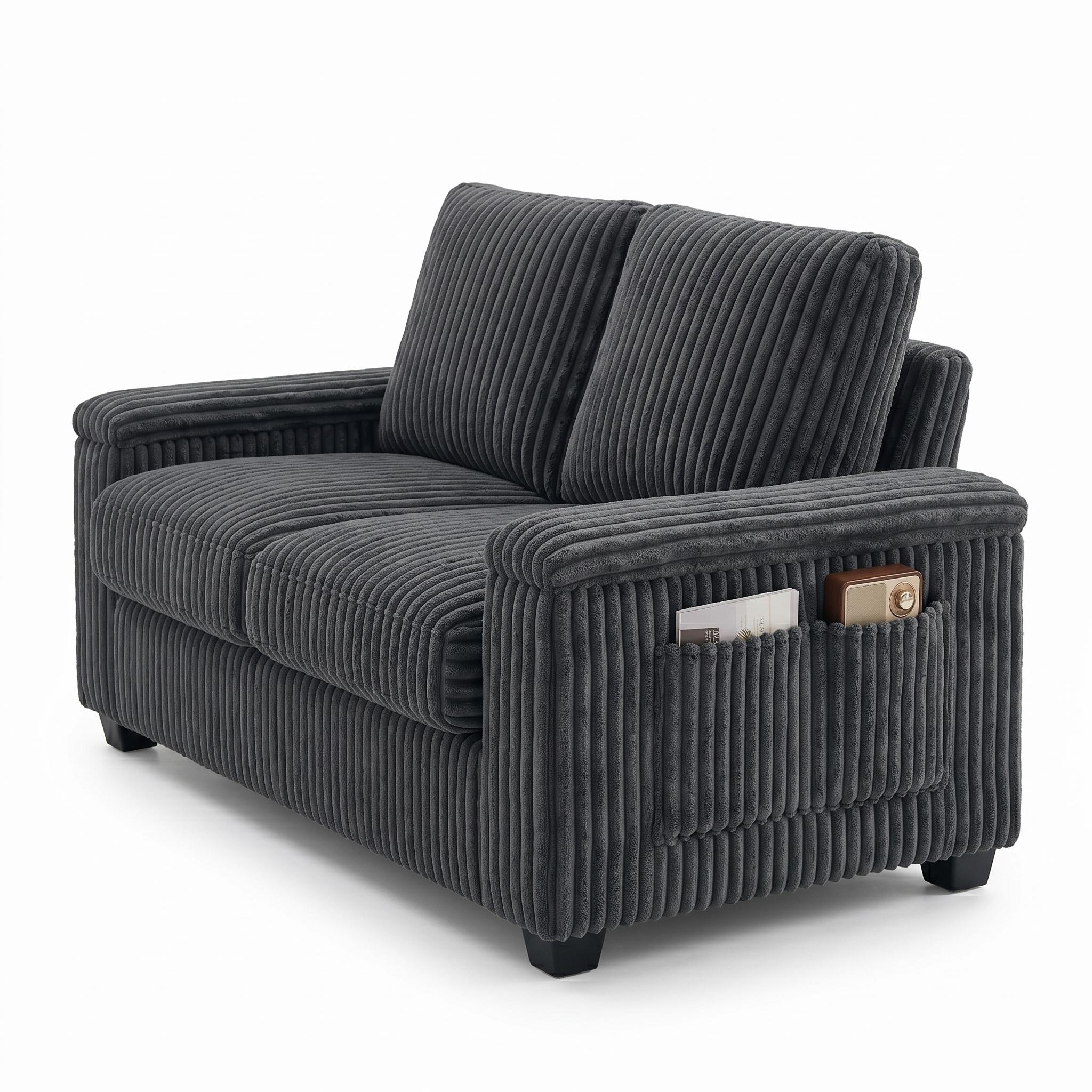 Brooklyn 71" Plush Corduroy Loveseat Sofa with Storage Armrests and USB Port