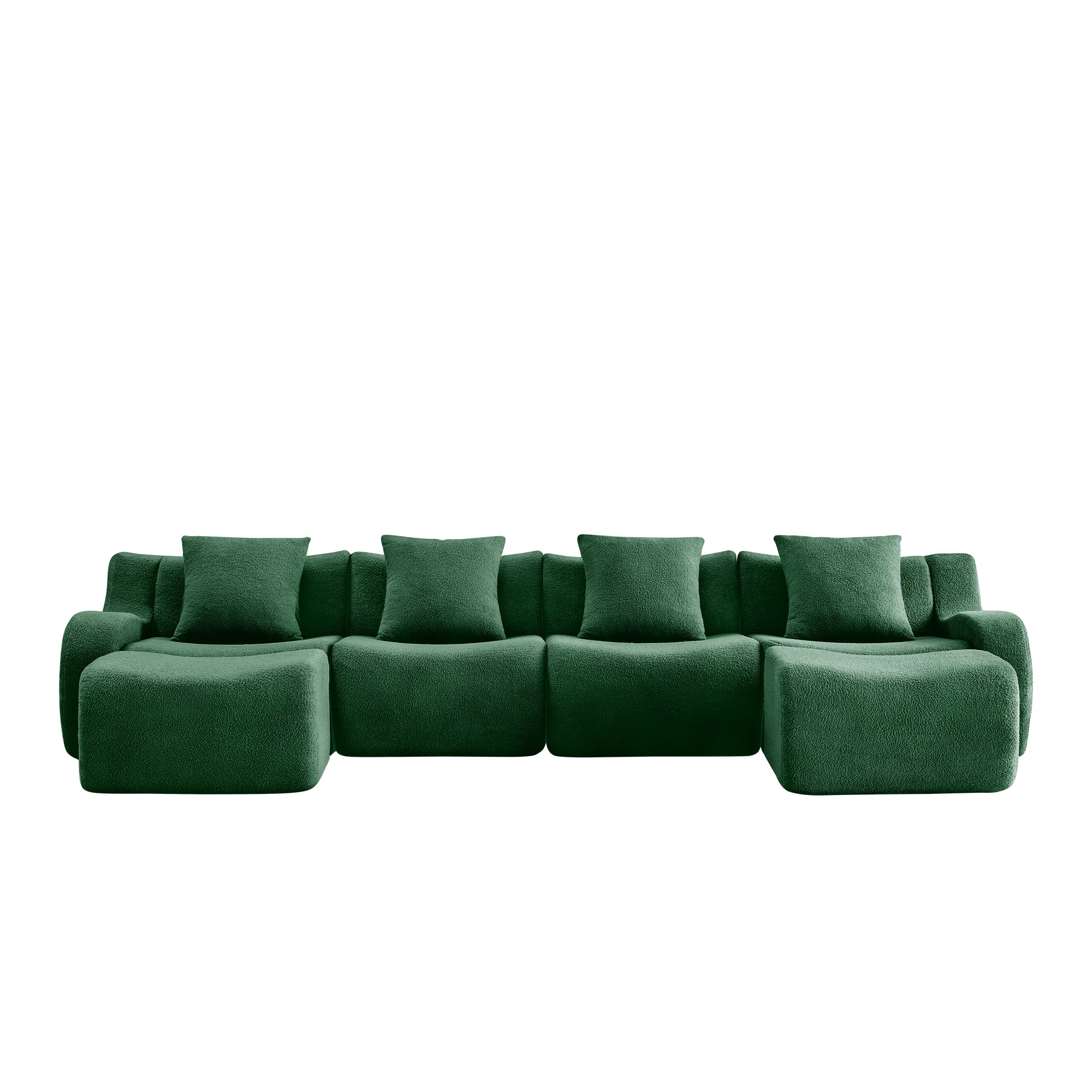 Chico green teddy fabric modular U-shaped sectional sofa front view isolated product image on white background
