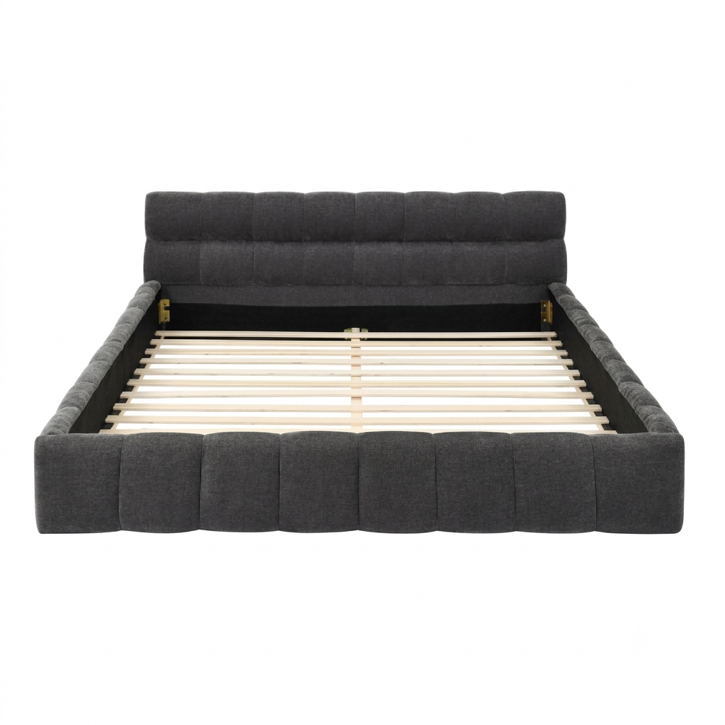 Clara Queen Marshmallow Tufted Floor Bed with Chenille Upholstered Headboard