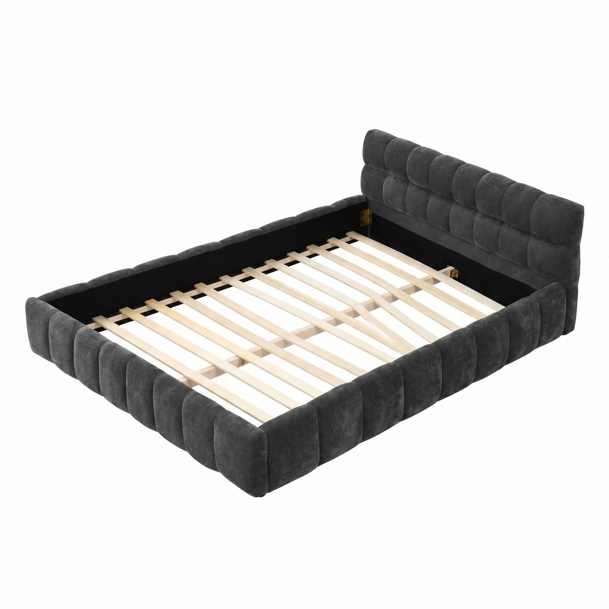 Clara Queen Marshmallow Tufted Floor Bed with Chenille Upholstered Headboard