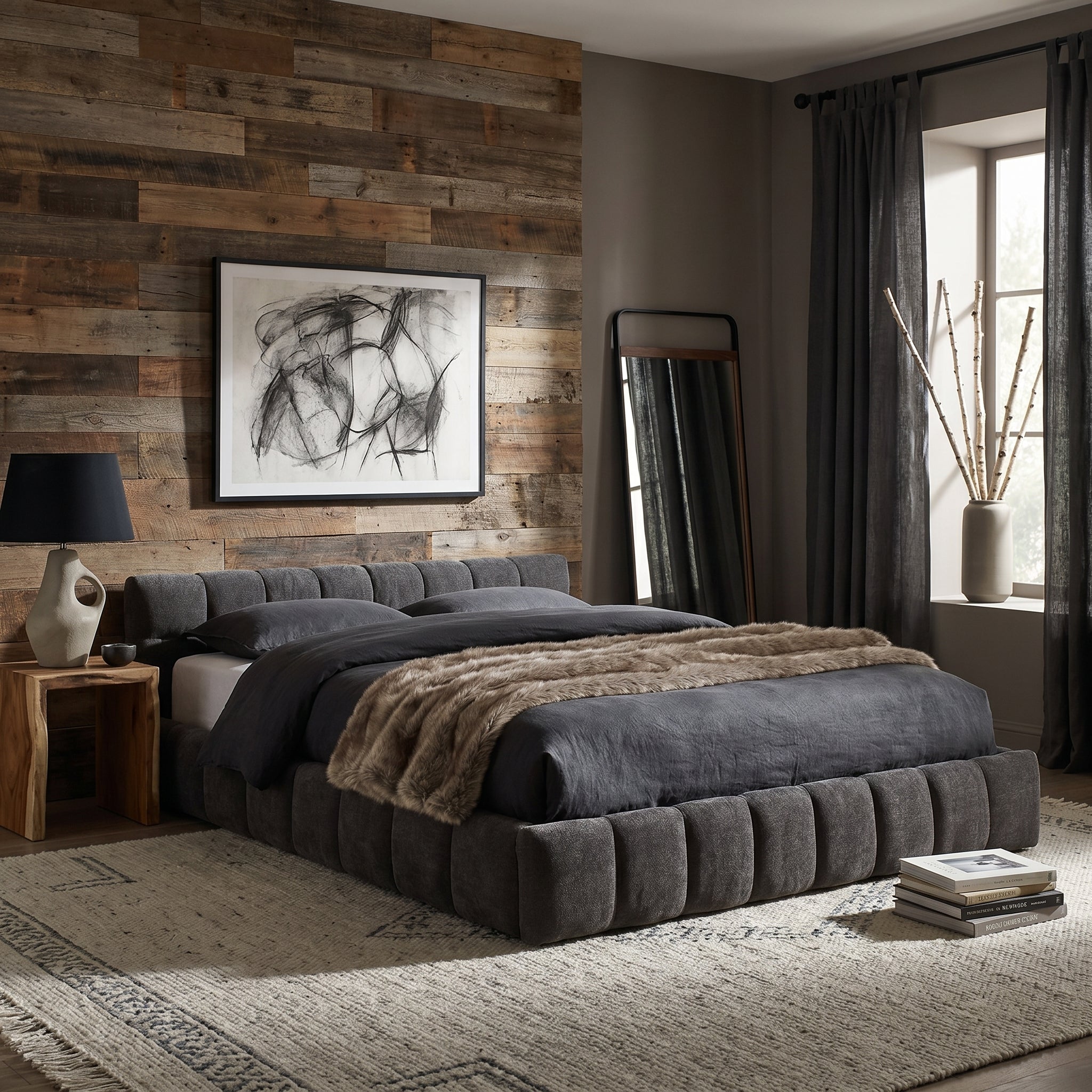 Clara Queen Marshmallow Tufted Floor Bed with Chenille Upholstered Headboard