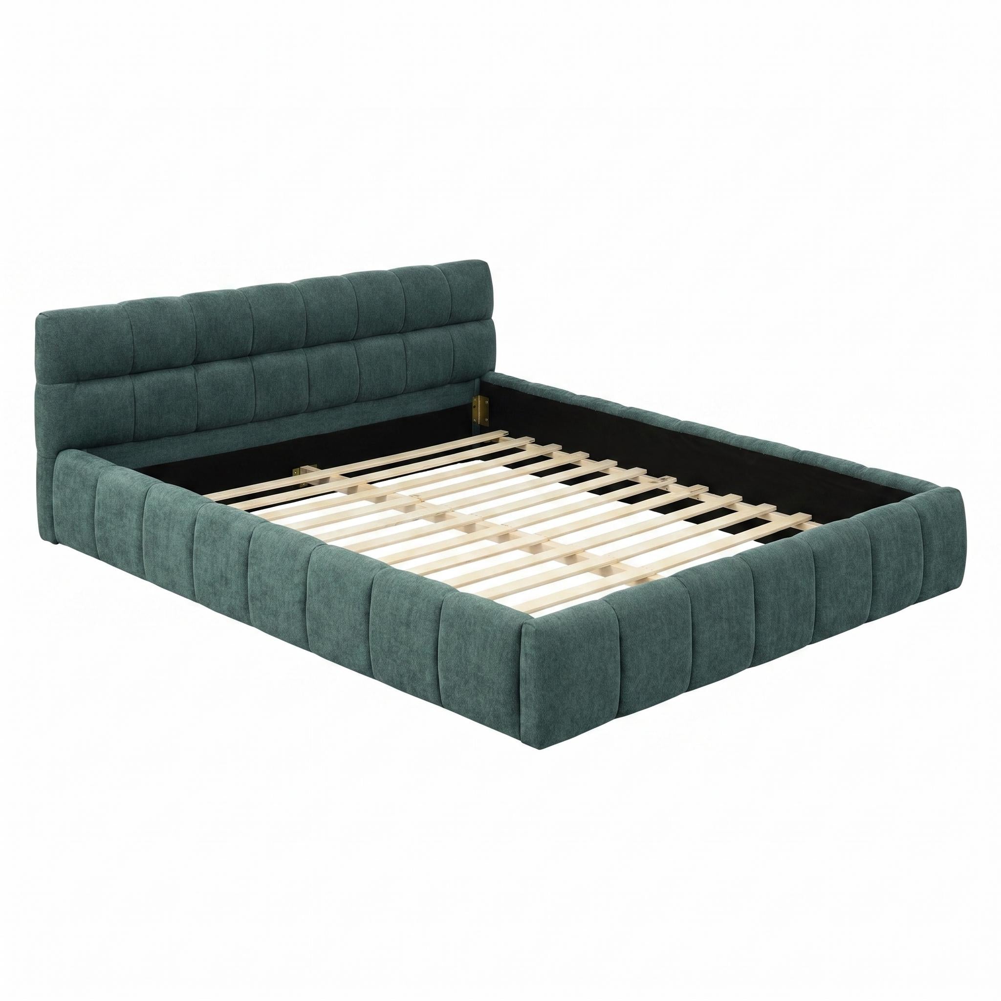 Clara Queen Marshmallow Tufted Floor Bed with Chenille Upholstered Headboard