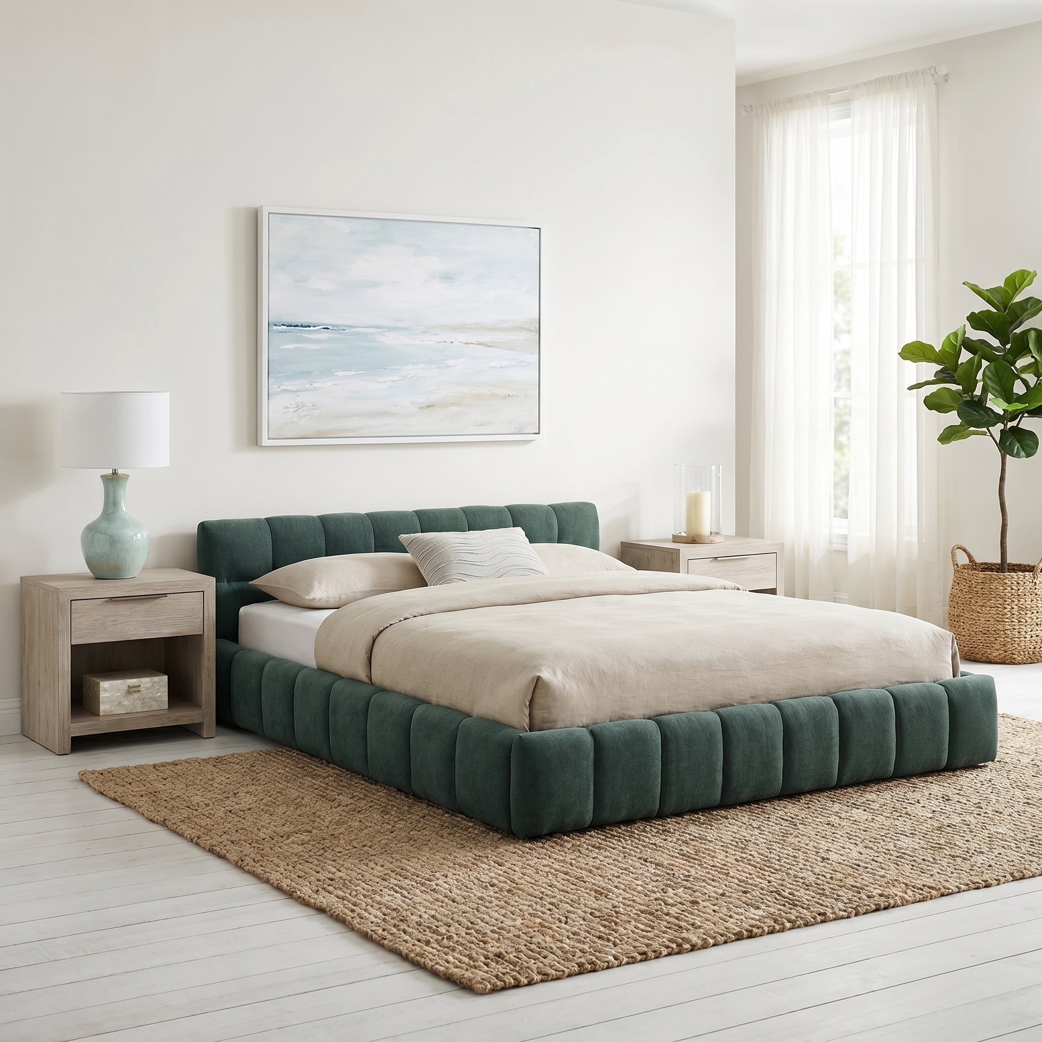 Clara Queen Marshmallow Tufted Floor Bed with Chenille Upholstered Headboard