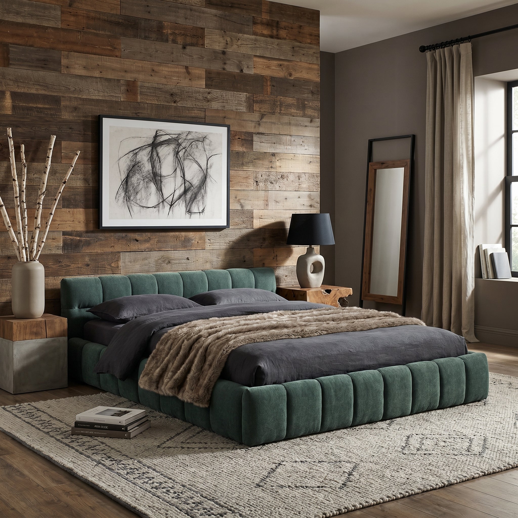 Clara Queen Marshmallow Tufted Floor Bed with Chenille Upholstered Headboard