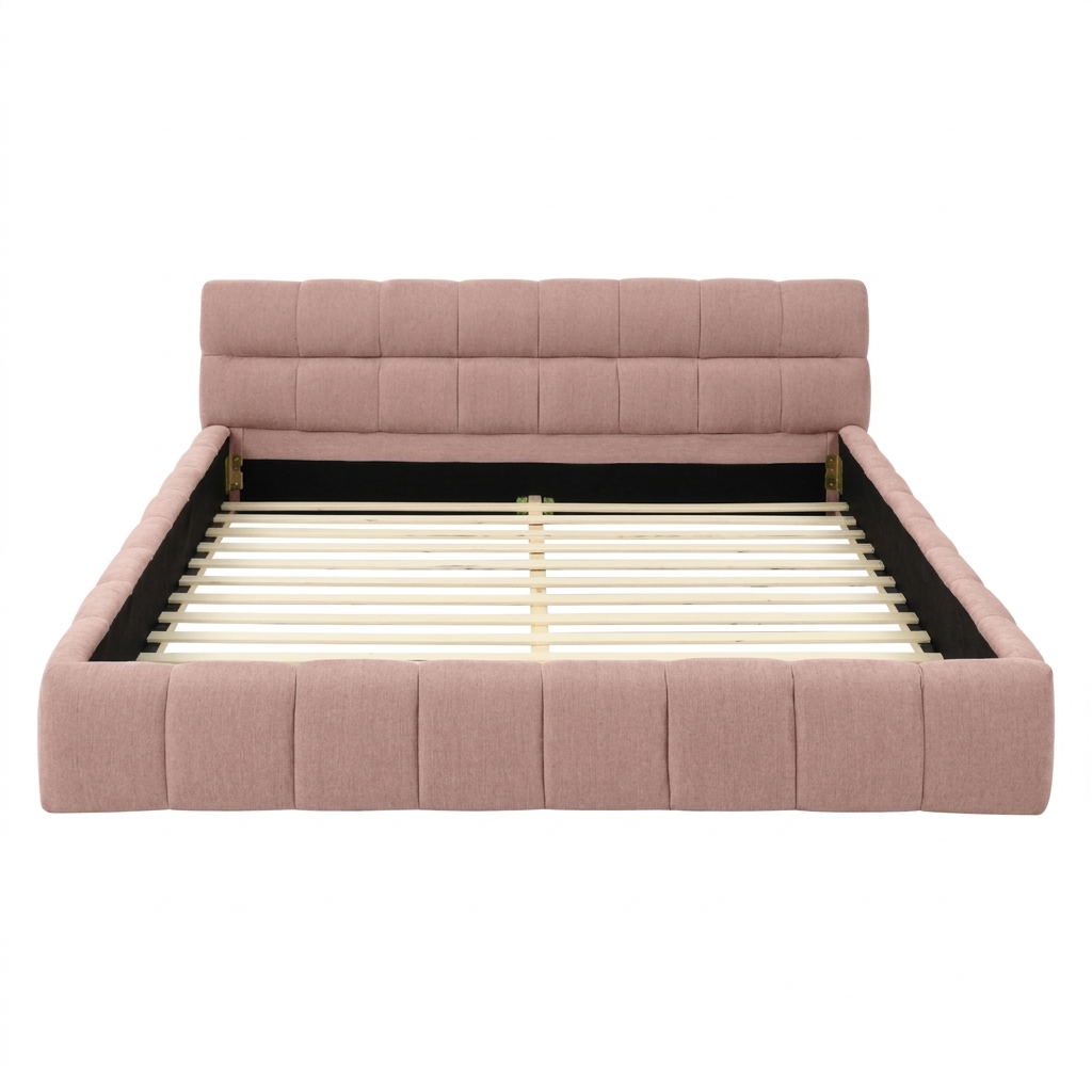 Clara Queen Marshmallow Tufted Floor Bed with Chenille Upholstered Headboard