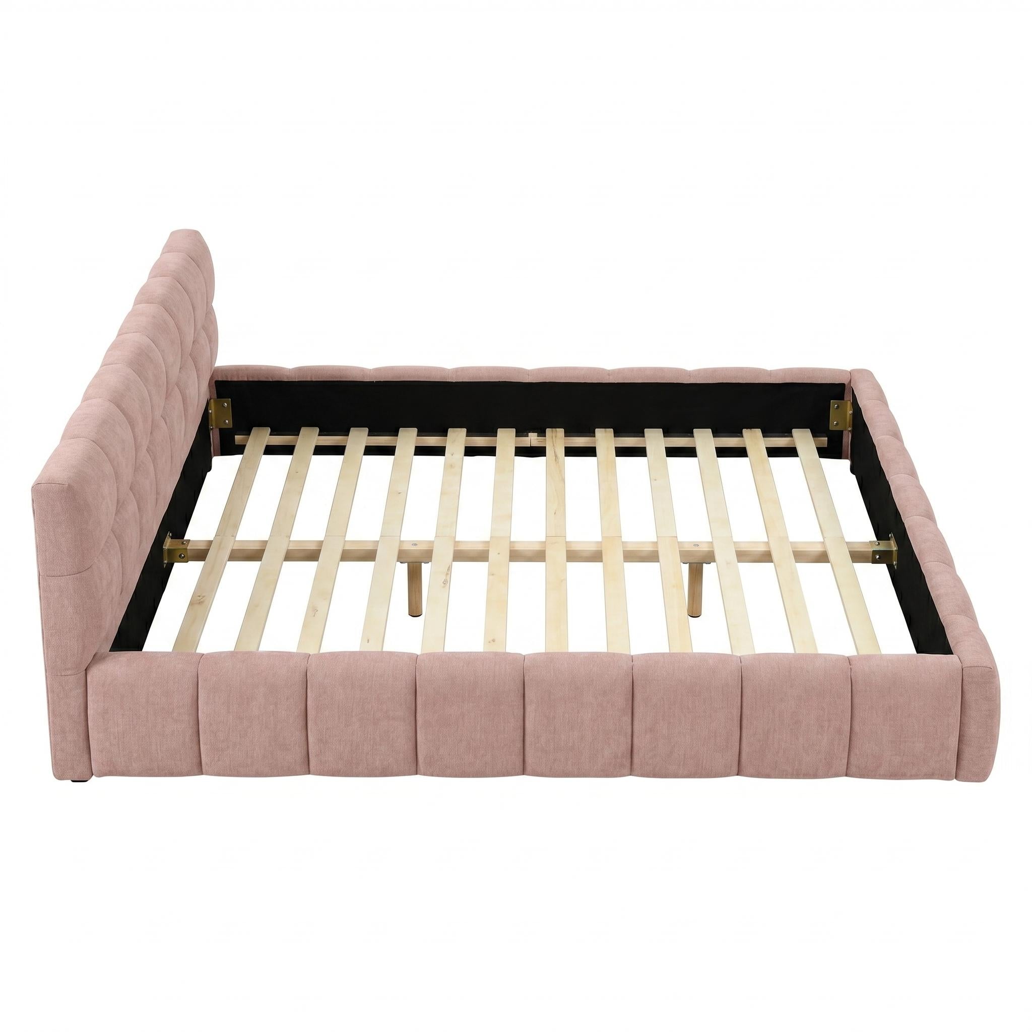 Clara Queen Marshmallow Tufted Floor Bed with Chenille Upholstered Headboard