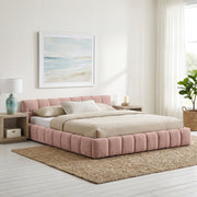 Clara Queen Marshmallow Tufted Floor Bed with Chenille Upholstered Headboard