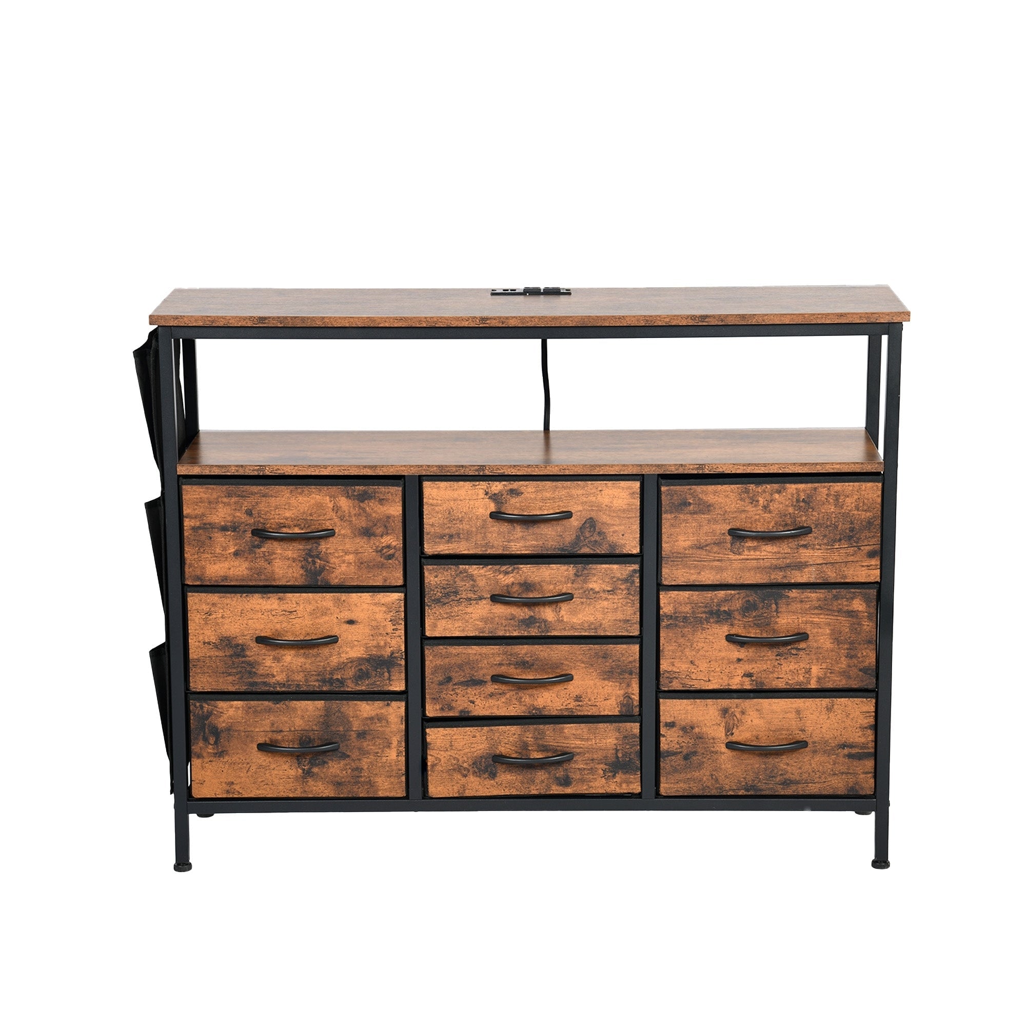 Homy Casa Clay Crimson 43” Modern Storage Cabinet with 10 Drawers and USB Charging Station