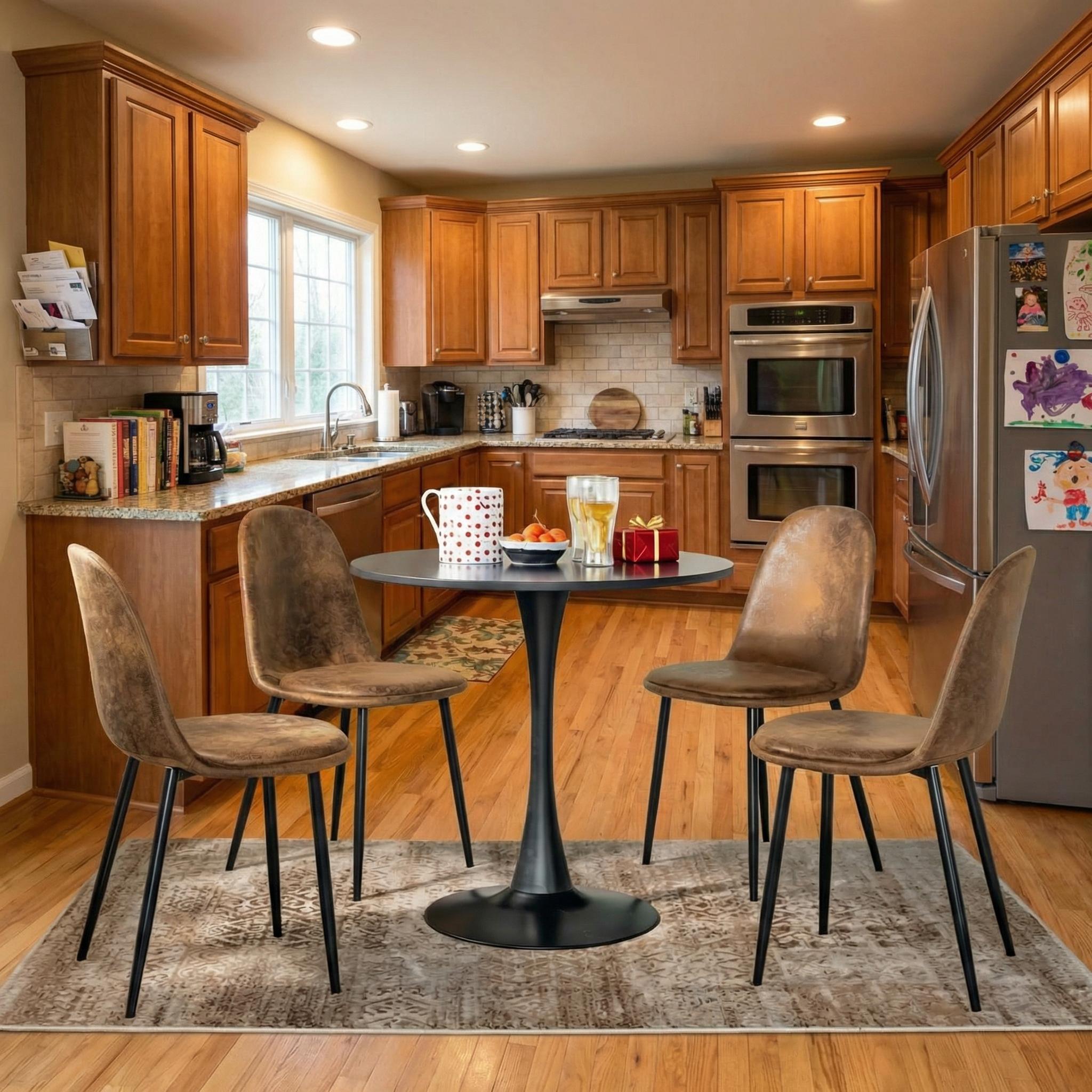 Homy Casa Clift 5PC Dining Set 31.5" Round Table with 4 Sunflower Suede Brown Chairs