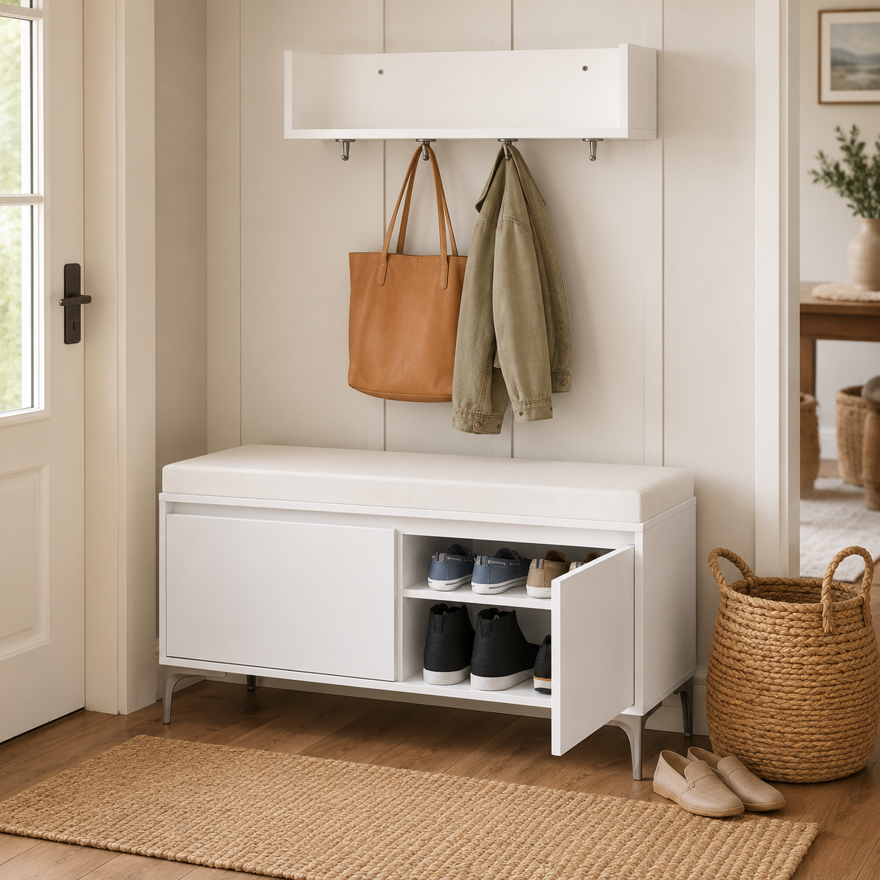 Cloakwell 39" Entryway Bench and Wall Shelf Set with Cushioned Seat