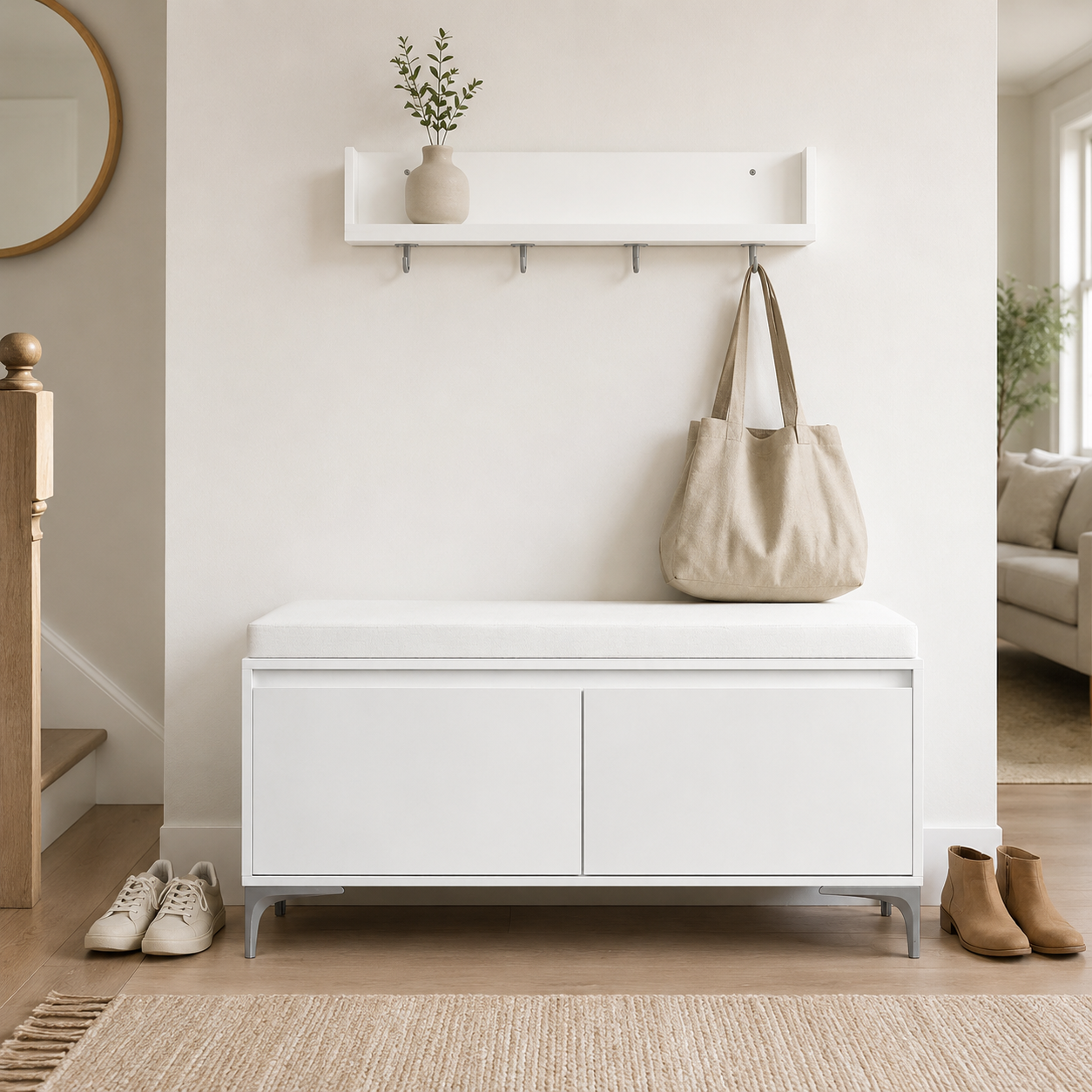 Cloakwell 39" Entryway Bench and Wall Shelf Set with Cushioned Seat
