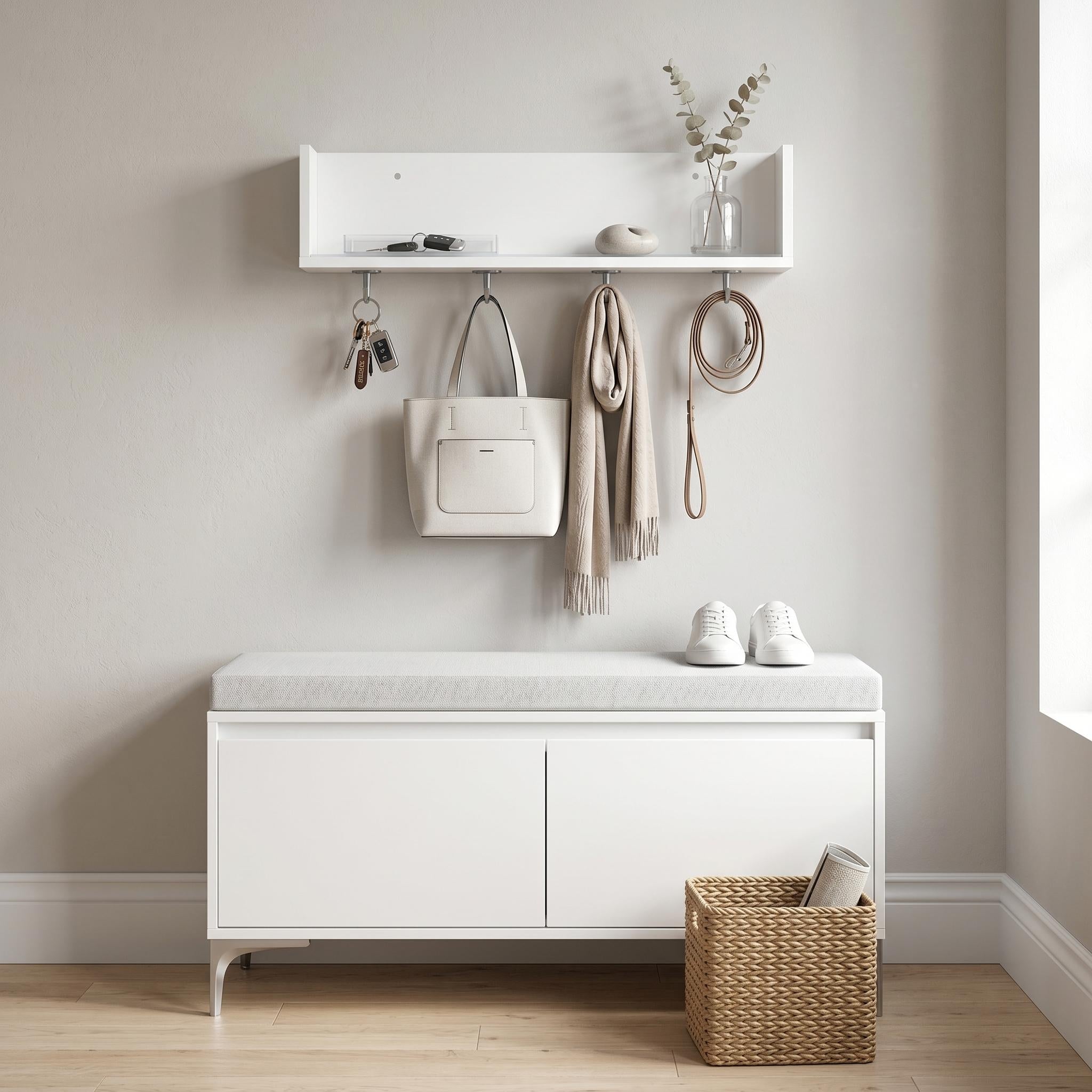 Cloakwell 39" Entryway Bench and Wall Shelf Set with Cushioned Seat