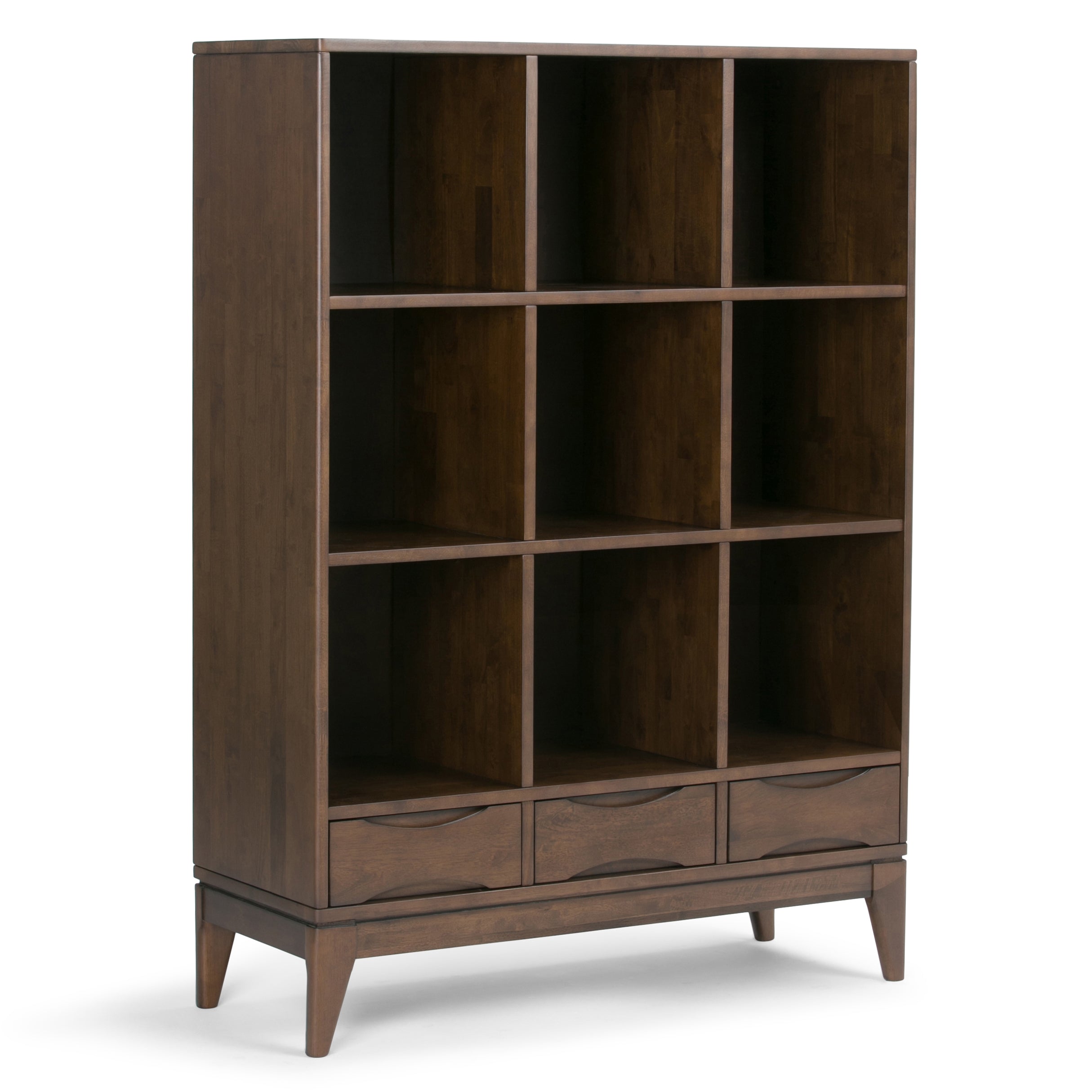 Coda 58" Solid Wood Mid-Century Cube Bookcase with 3 Drawers