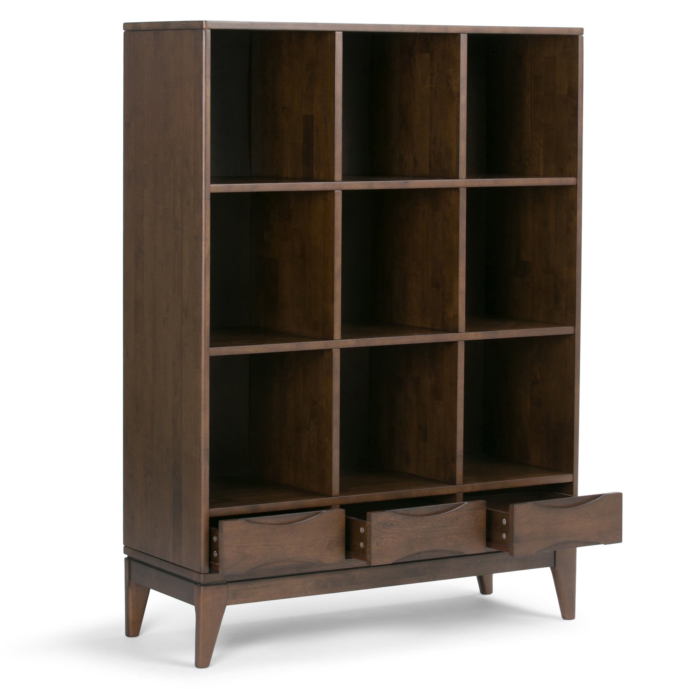 Coda 58" Solid Wood Mid-Century Cube Bookcase with 3 Drawers