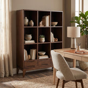 Coda 58" Solid Wood Mid-Century Cube Bookcase with 3 Drawers