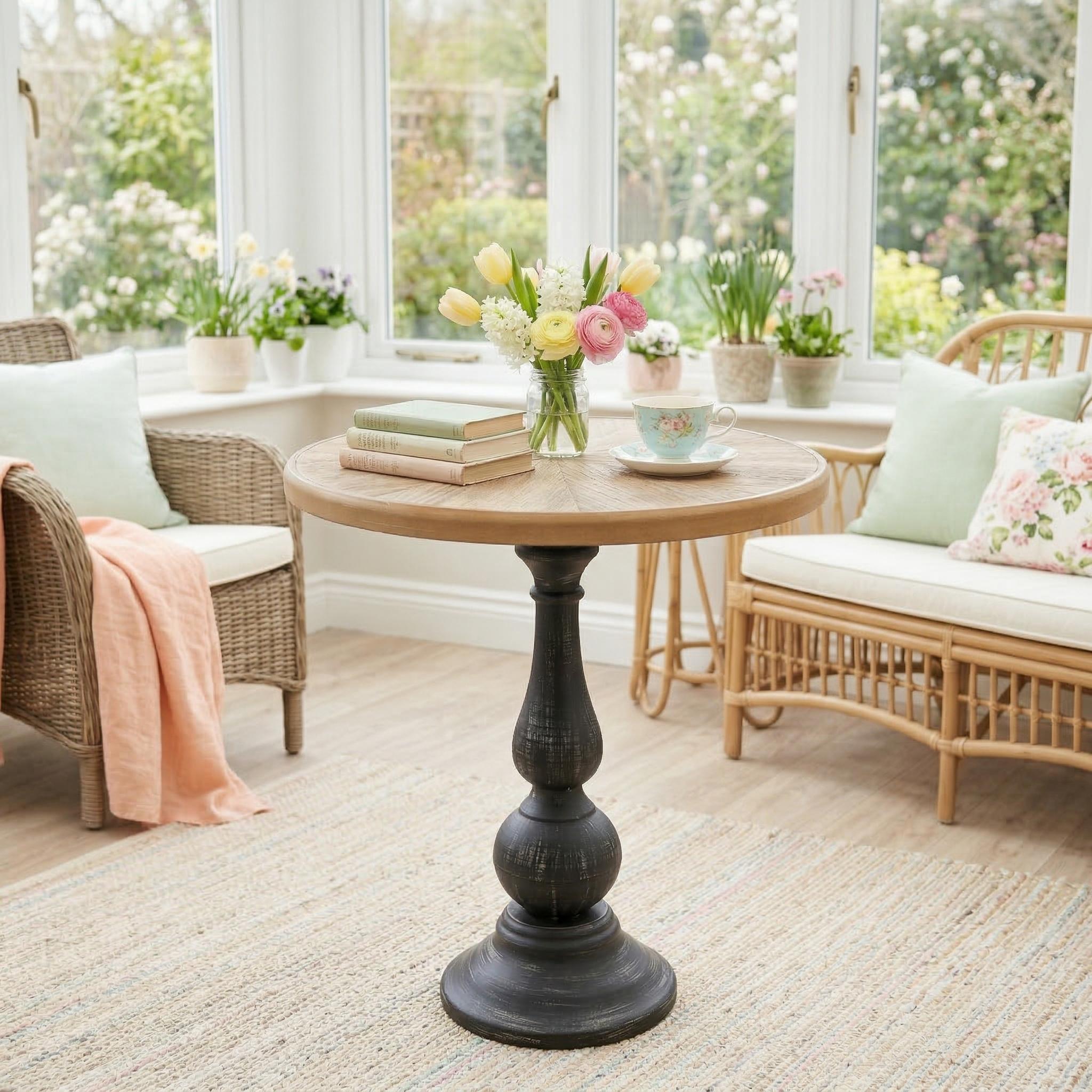Colmar 19.9" Round Pedestal End Table with Wood Top