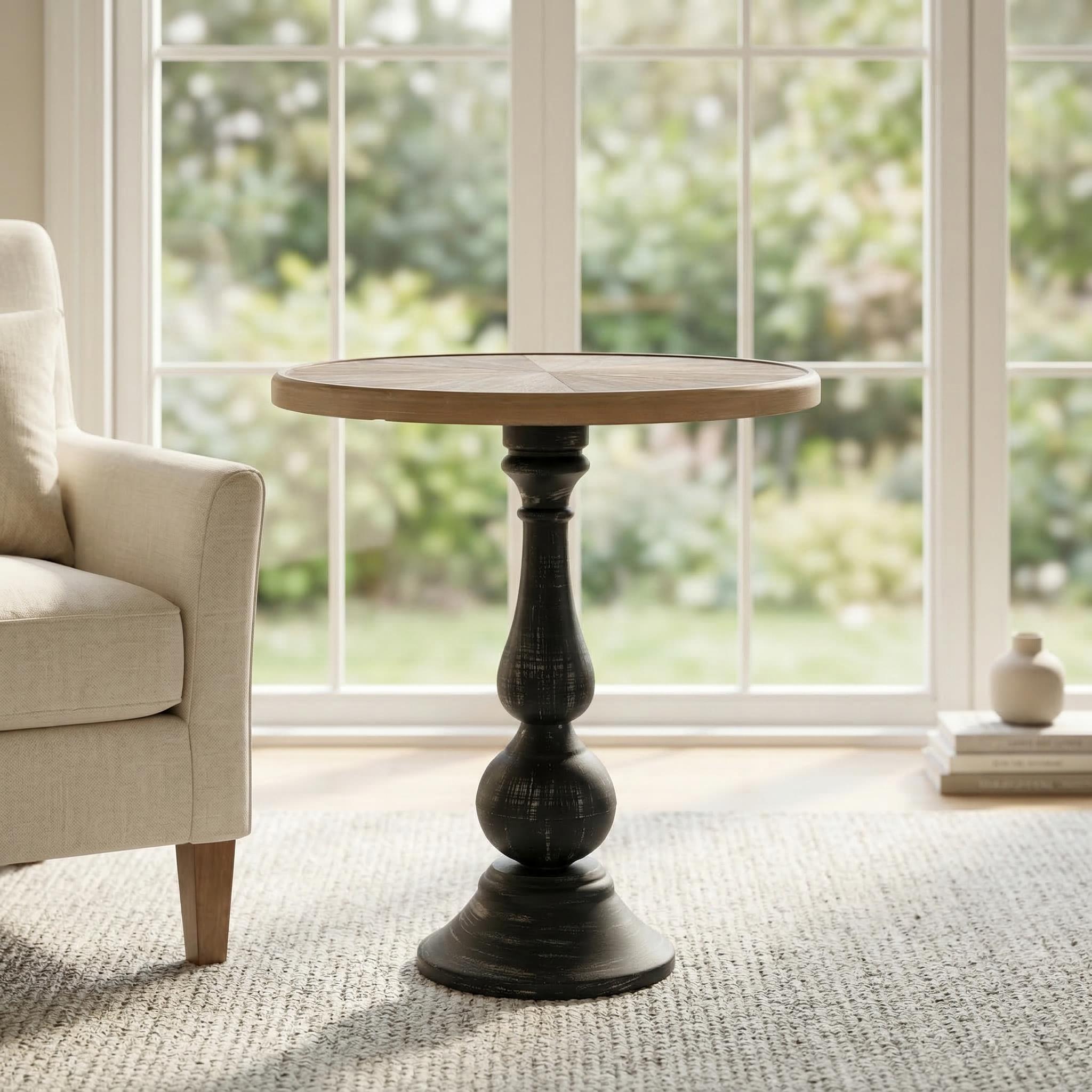 Colmar 19.9" Round Pedestal End Table with Wood Top