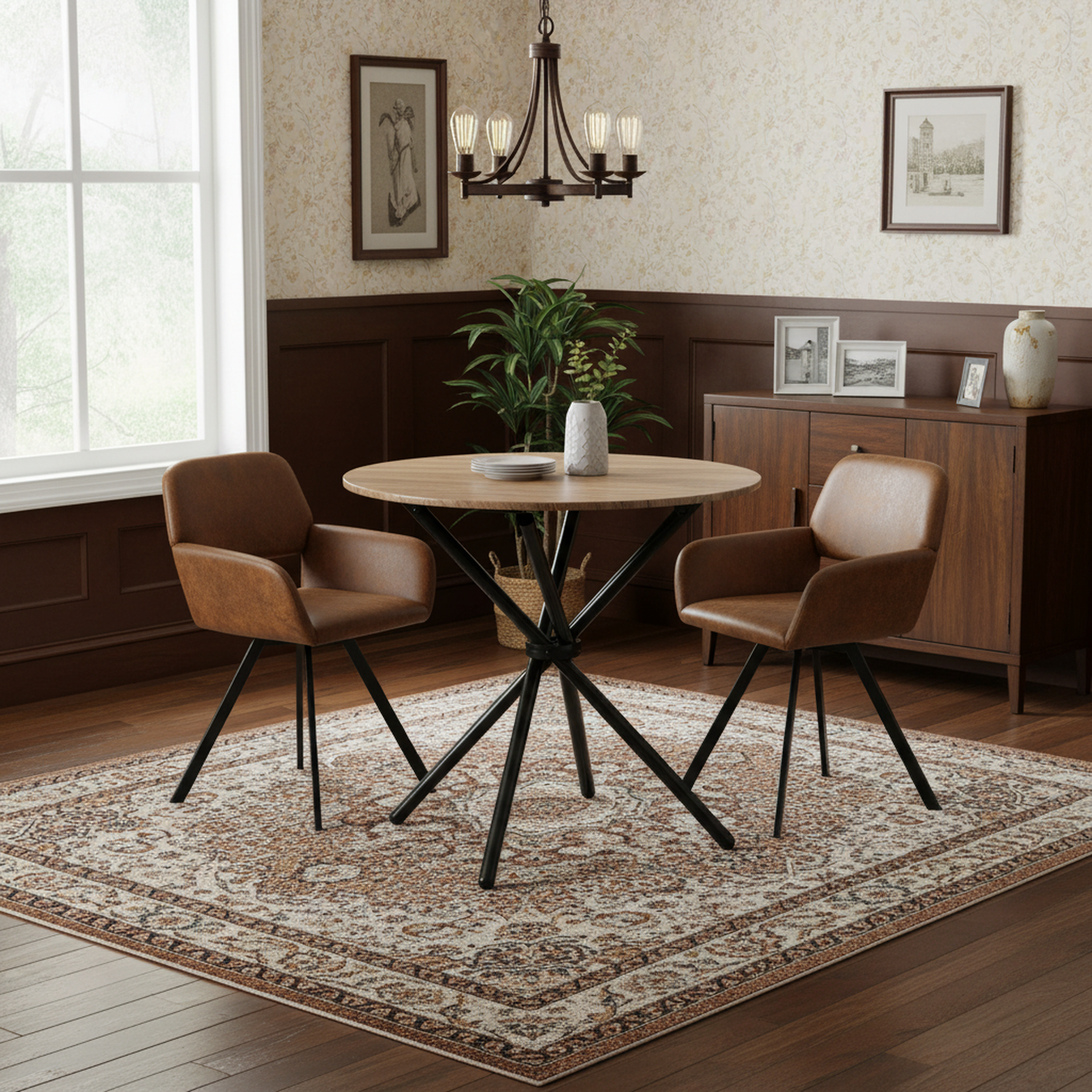 Fontana 3 Piece Walnut & California Upholstered Dining Set, Suede Brown