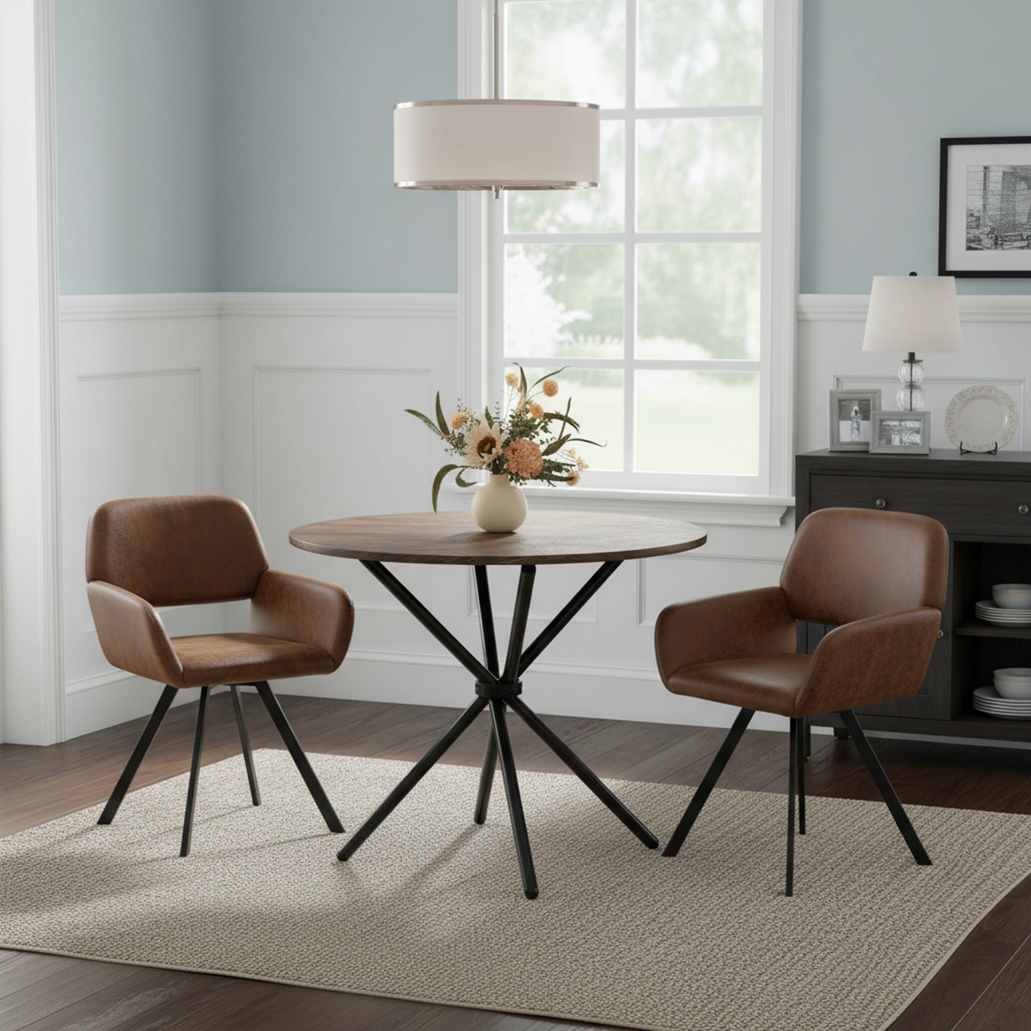 Fontana 3 Piece Walnut & California Upholstered Dining Set, Suede Brown