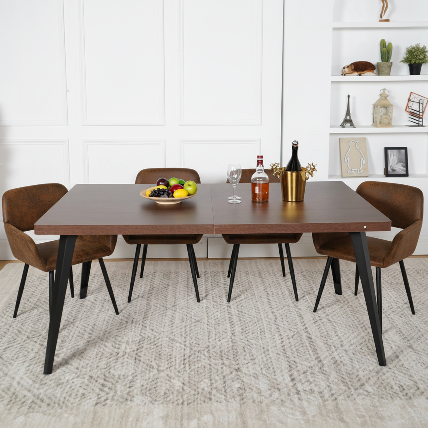 Stan 5 Piece Walnut & Mayfair Upholstered Dining Set, Suede Brown