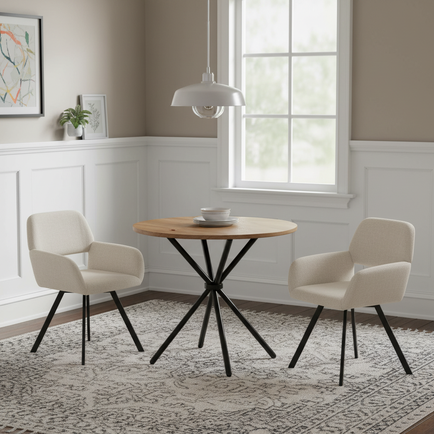 Fontana 3 Piece Walnut & California Upholstered Dining Set, Beige