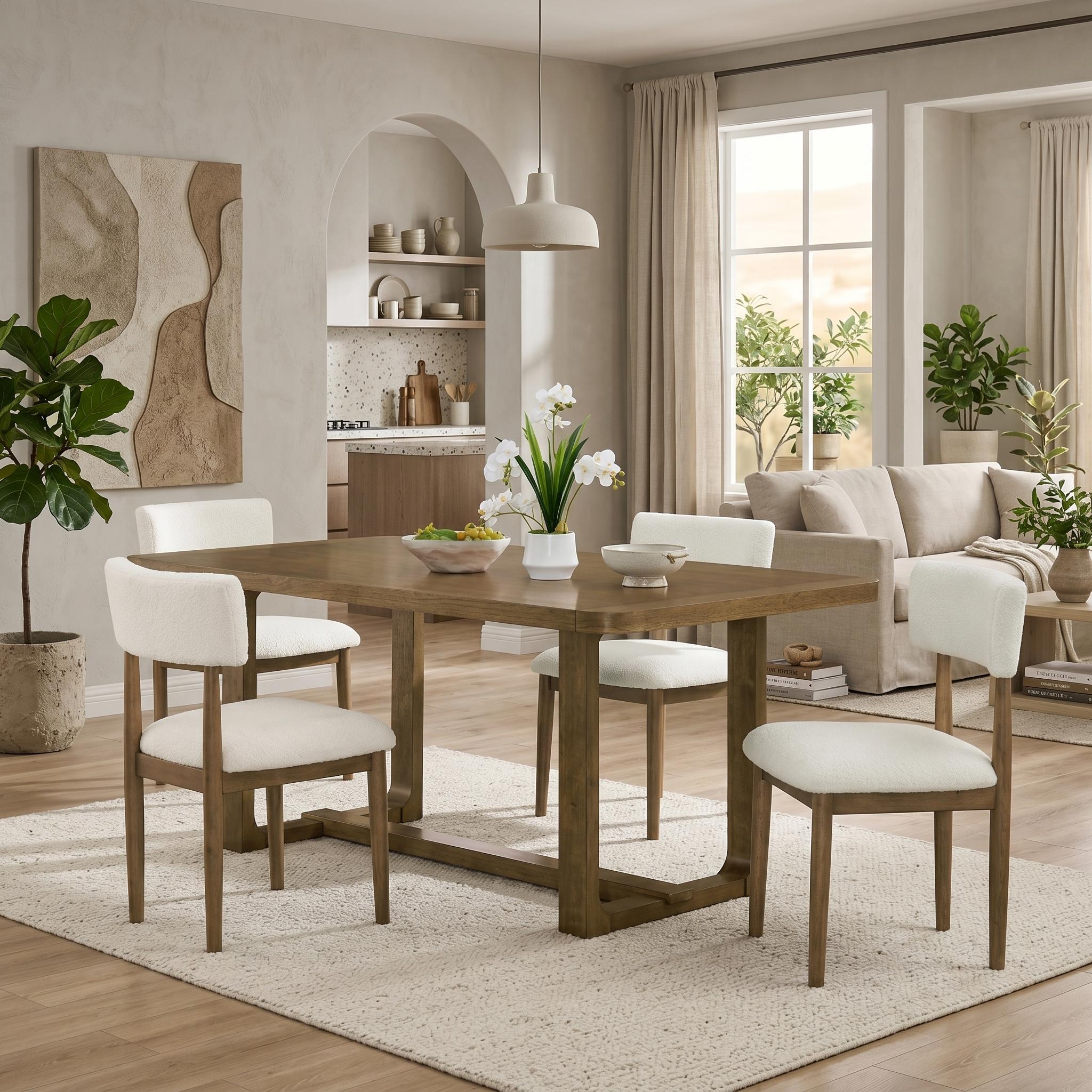 Cordillera 5-Piece 72" Wood Dining Table Set with Sherpa Upholstered Chairs