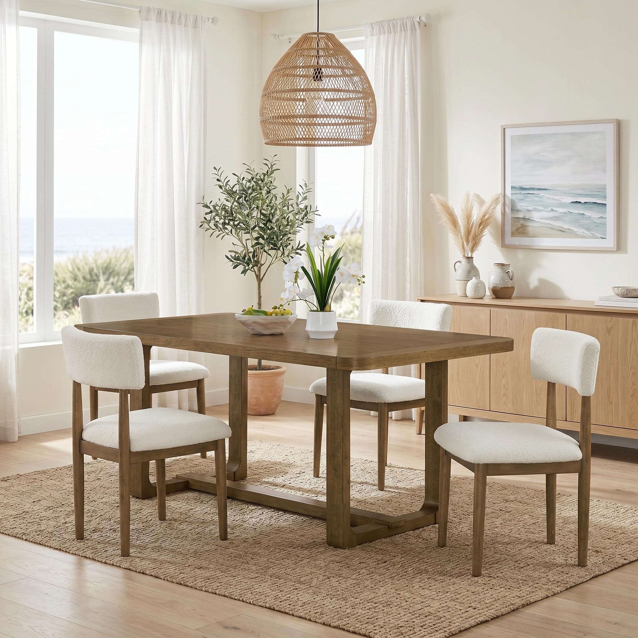 Cordillera 5-Piece 72" Wood Dining Table Set with Sherpa Upholstered Chairs