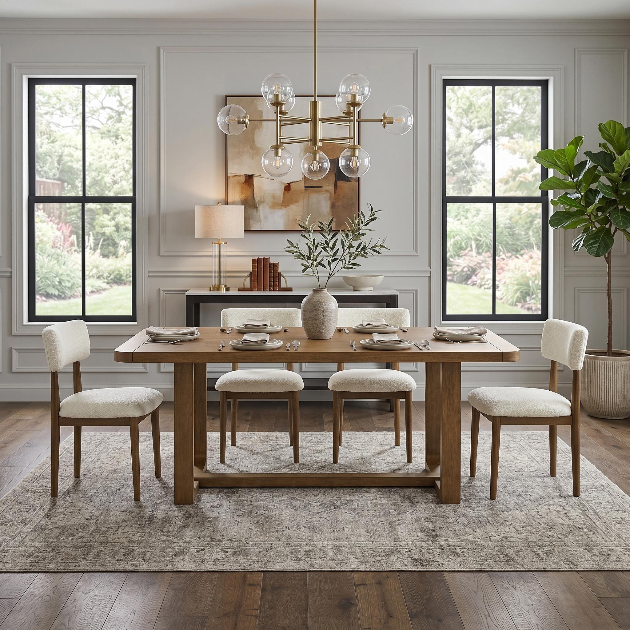 Cordillera 5-Piece 72" Wood Dining Table Set with Sherpa Upholstered Chairs