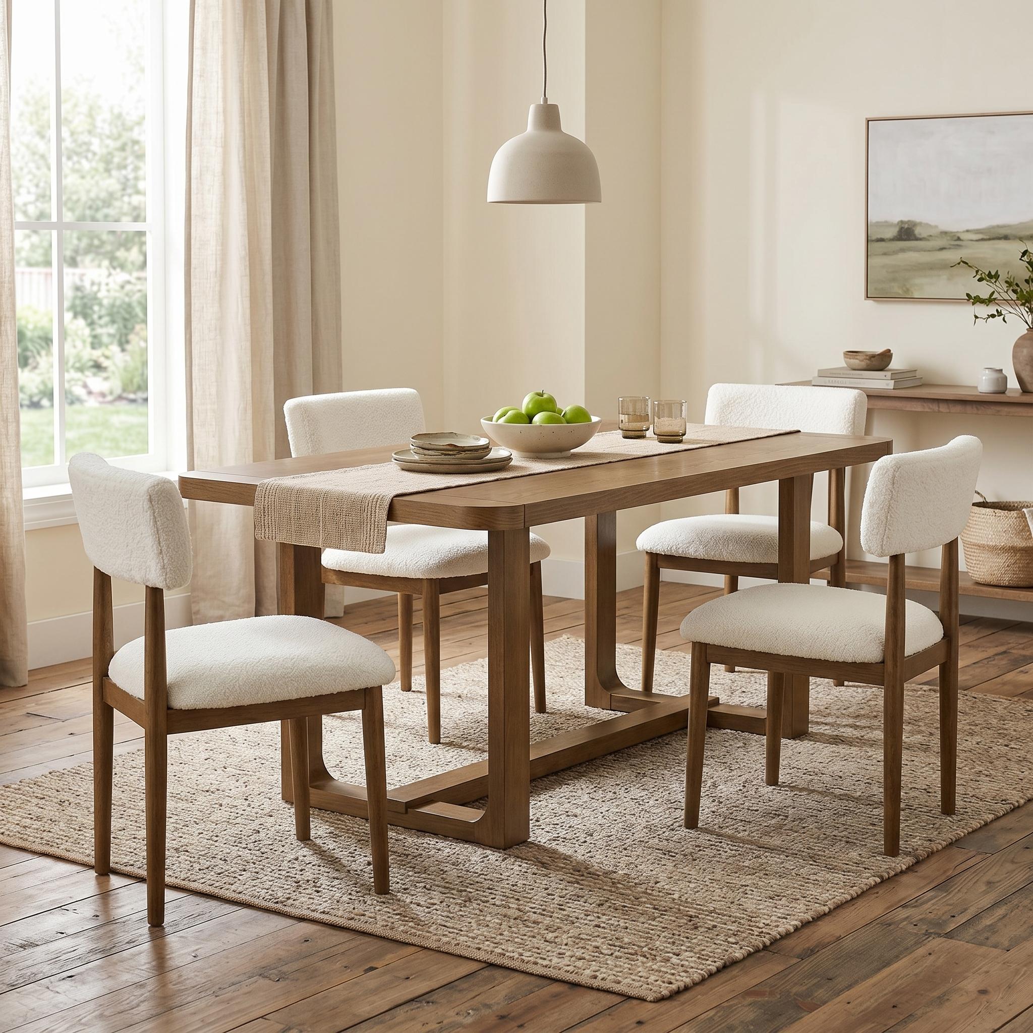 Cordillera 5-Piece 72" Wood Dining Table Set with Sherpa Upholstered Chairs